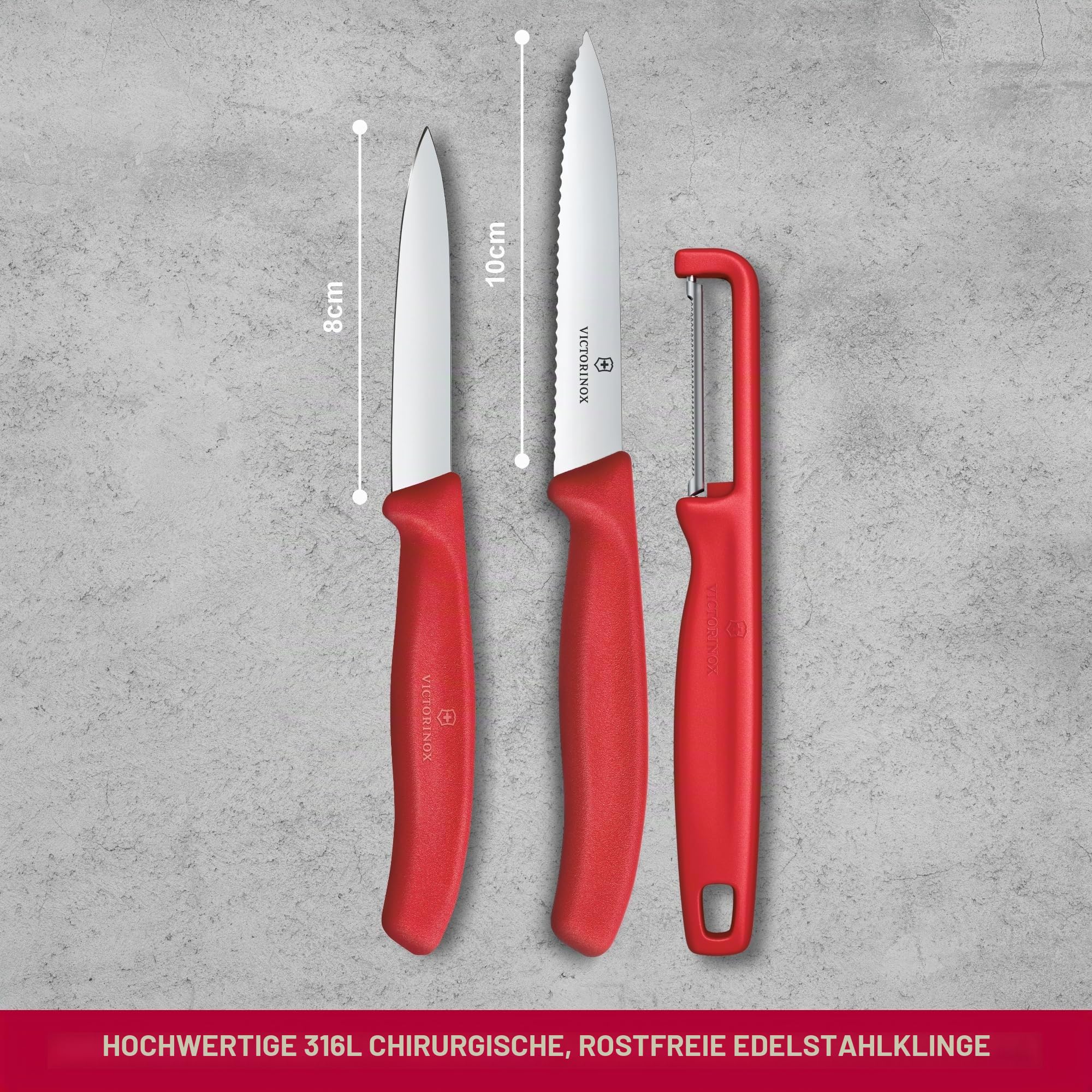 Victorinox Swiss Classic Gemüsemesser Set mit Sparschäler, 3-tlg., Rot – Ansicht 2