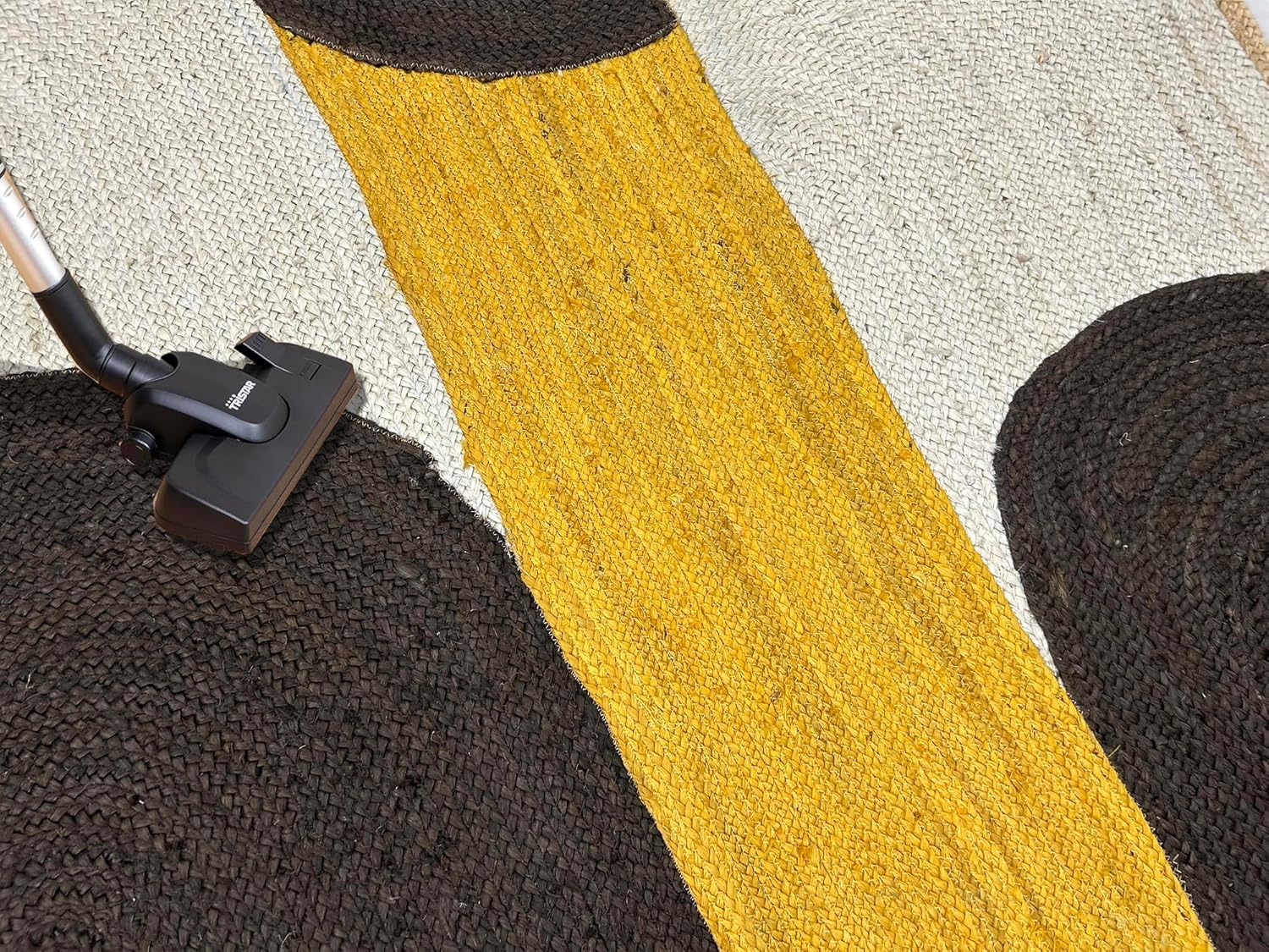 Rectangular Area Rug - 10x18 Feet Hand Braided Jute Rug Thick 0.27" Yellow & Brown Geometric Pattern Rugs for Bedroom, Kids Room, Home/Office Decor, Decorative Floor Carpet