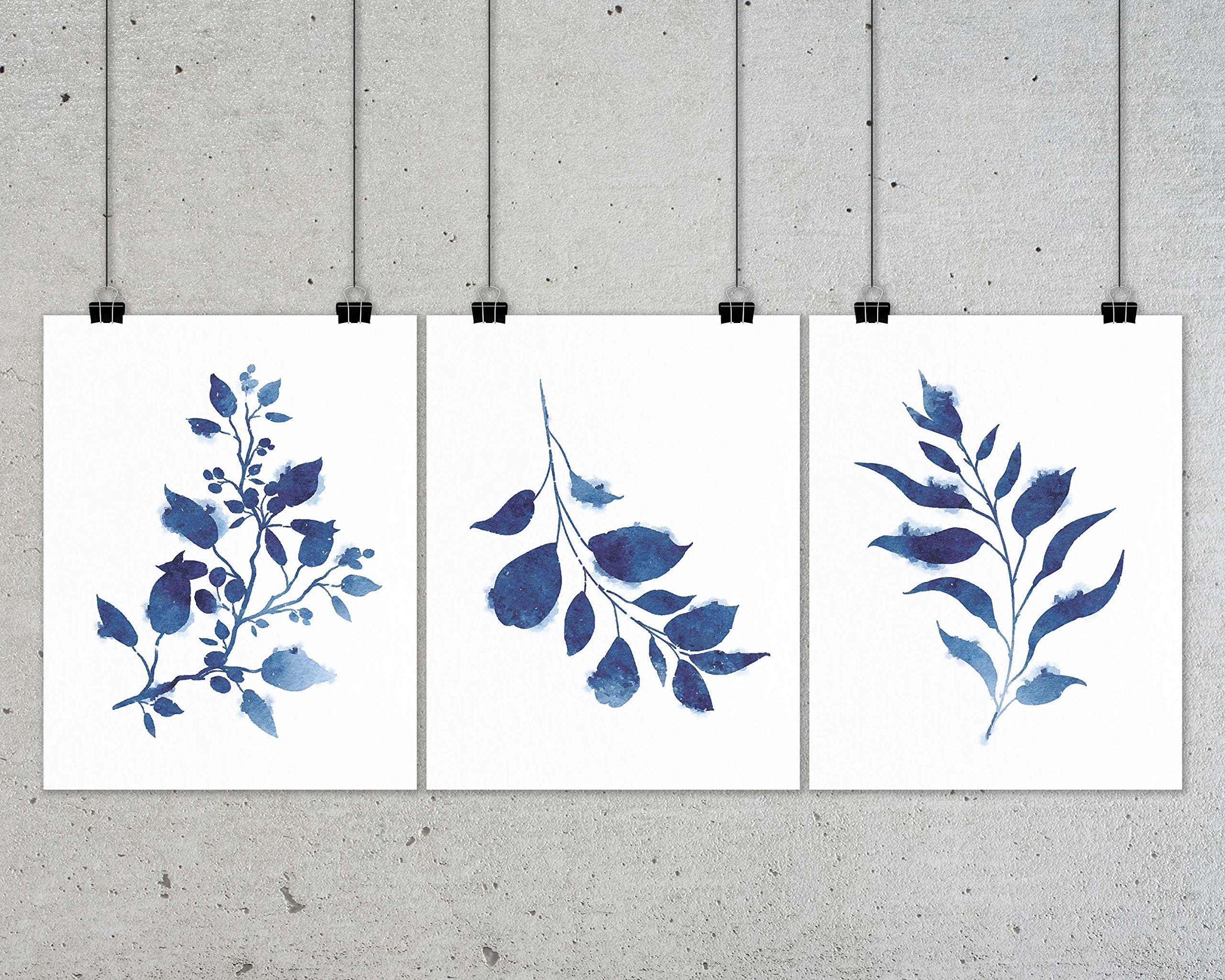 Indigo Watercolor Botanical Unframed Print Set