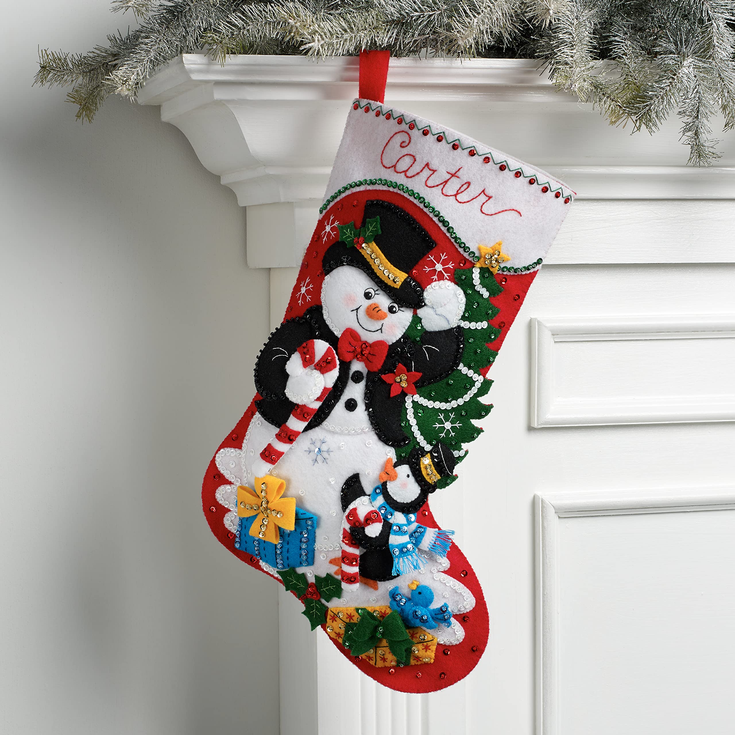 Bucilla Felt Stocking Applique Kit 18" Long-Dapper Snowman