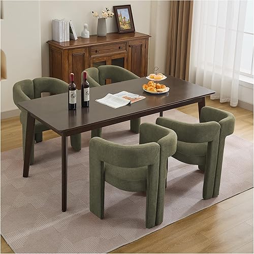 Miniatura 24 de Juego de 4 sillas de comedor modernas de barril, silla de comedor tapizada en lino con patas de madera, sillas decorativas con brazos, cómodas