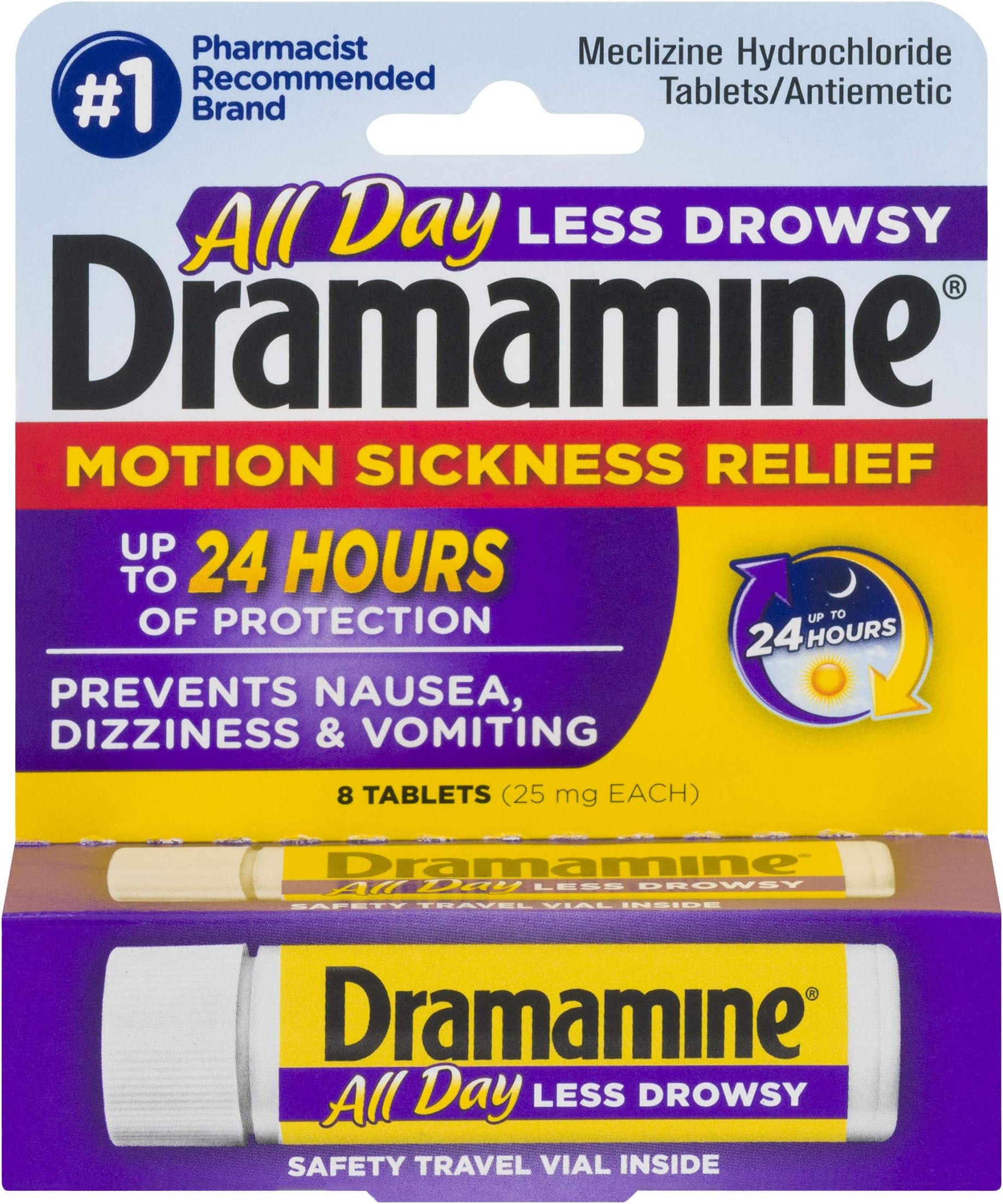 Dramamine All Day Less Drowsy Motion Sickness Relief | 8 Count | 2 Pack