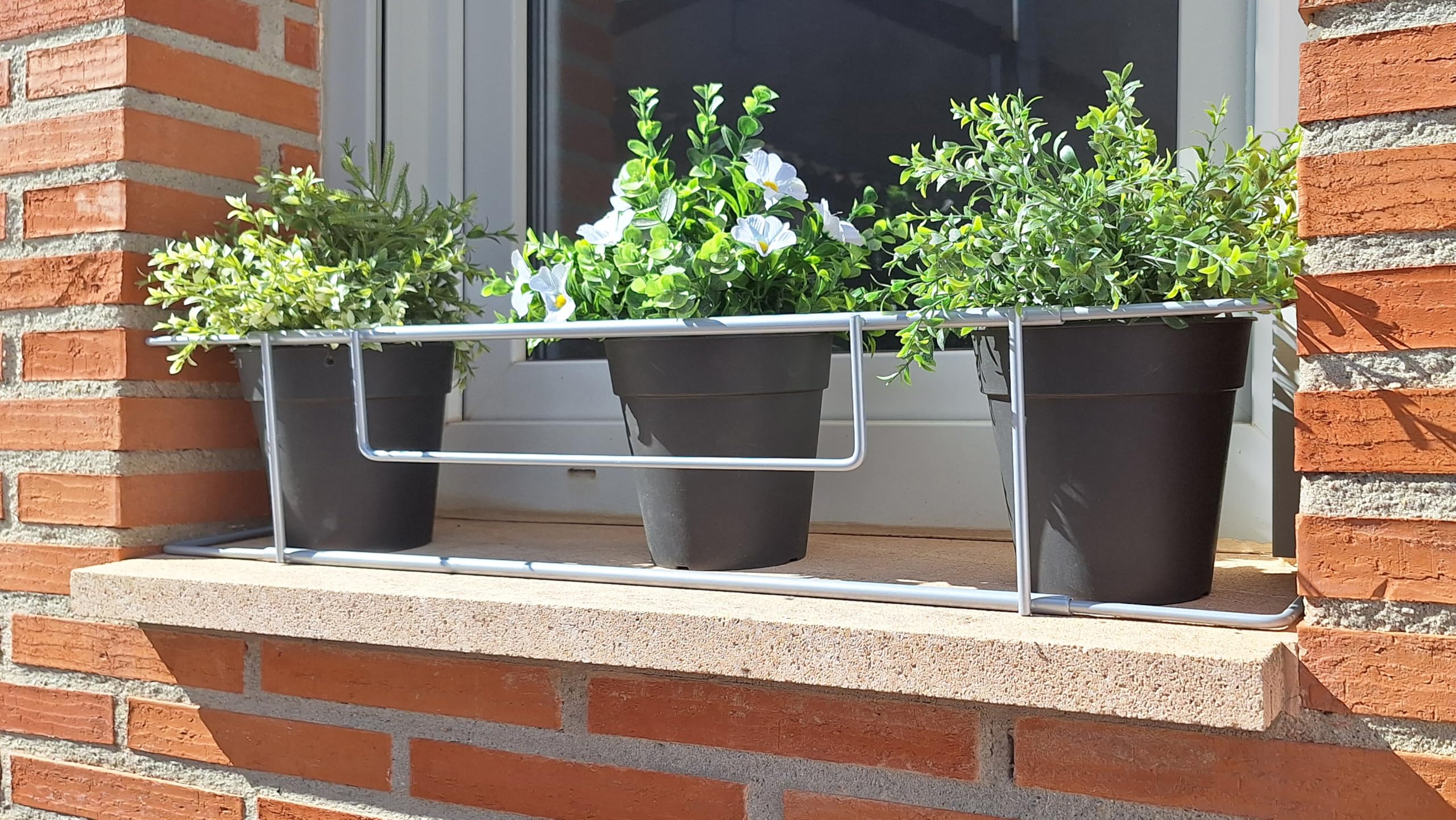 Balconcillo para Macetas, Portamacetas Ventana, Protector de macetas Ventana, Extensible 62-101 cm, Acero Lacado, Gris Plata | Incluye Tornillería