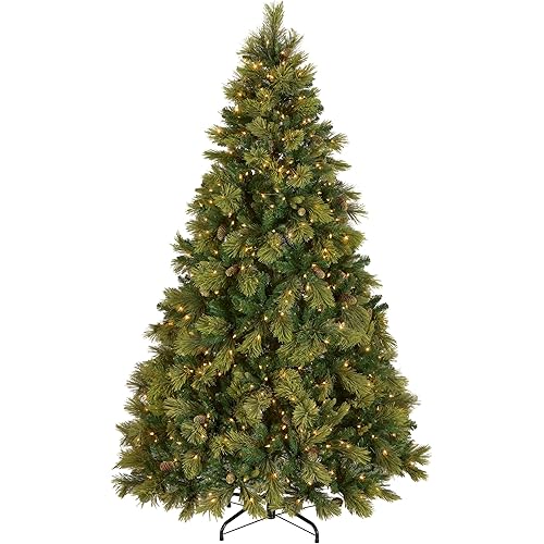 National Tree Company Carolina Pine 7.5 Foot Artificial Holiday Prelit Christmas Tree w/750 Clear Lights, Pinecones, 1399 Branch Tips and Metal Stand