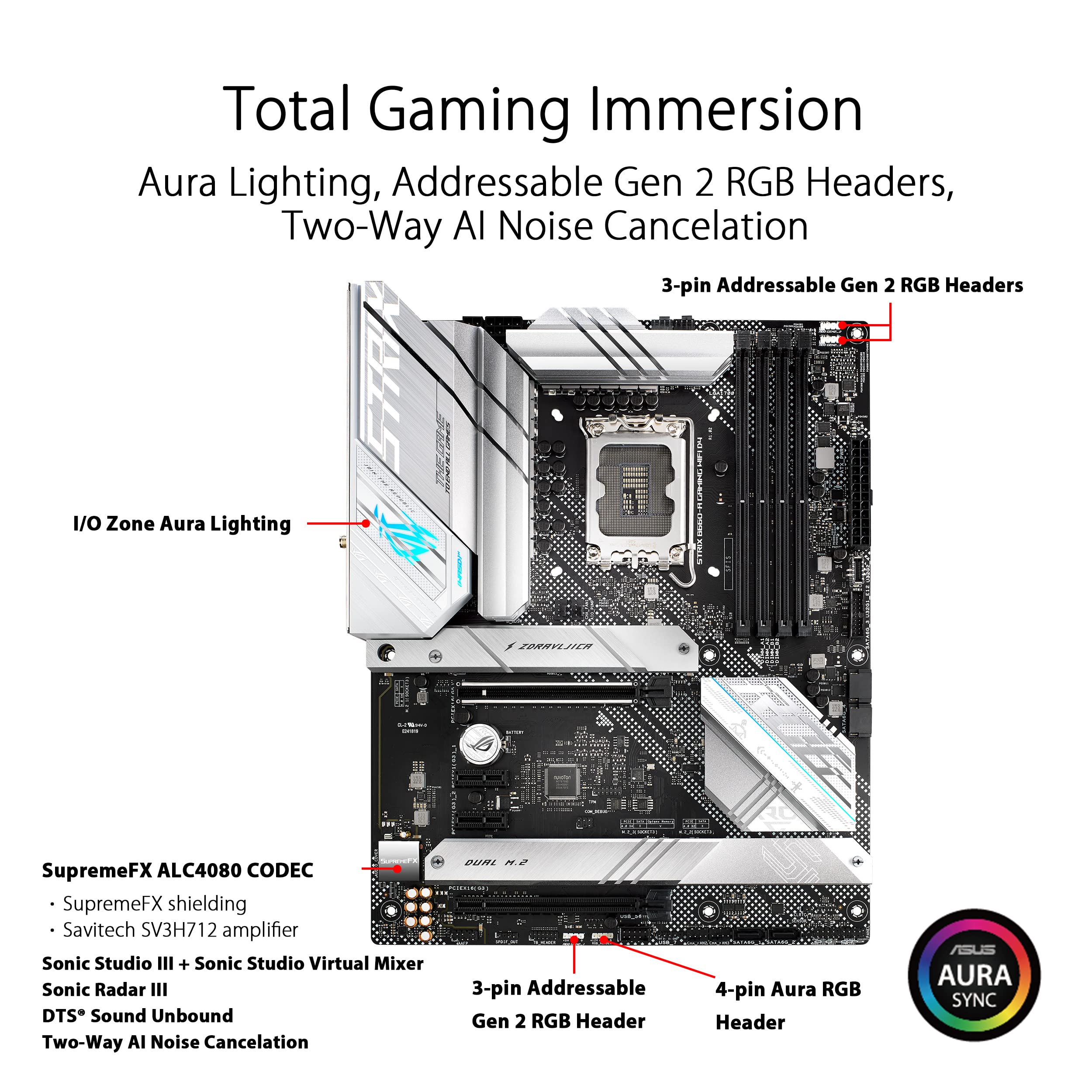 ASUS ROG Strix B660-A Gaming WiFi D4 Scheda Madre ATX, Intel B660, LGA1700, DDR4, PCI 5.0, LAN Intel 2.5Gb, WiFi 6, ROG SupremeFX 7.1 Surround, 3xM.2, 4xSATA 6GB/s, USB 3.2 Gen 2x2, Nero