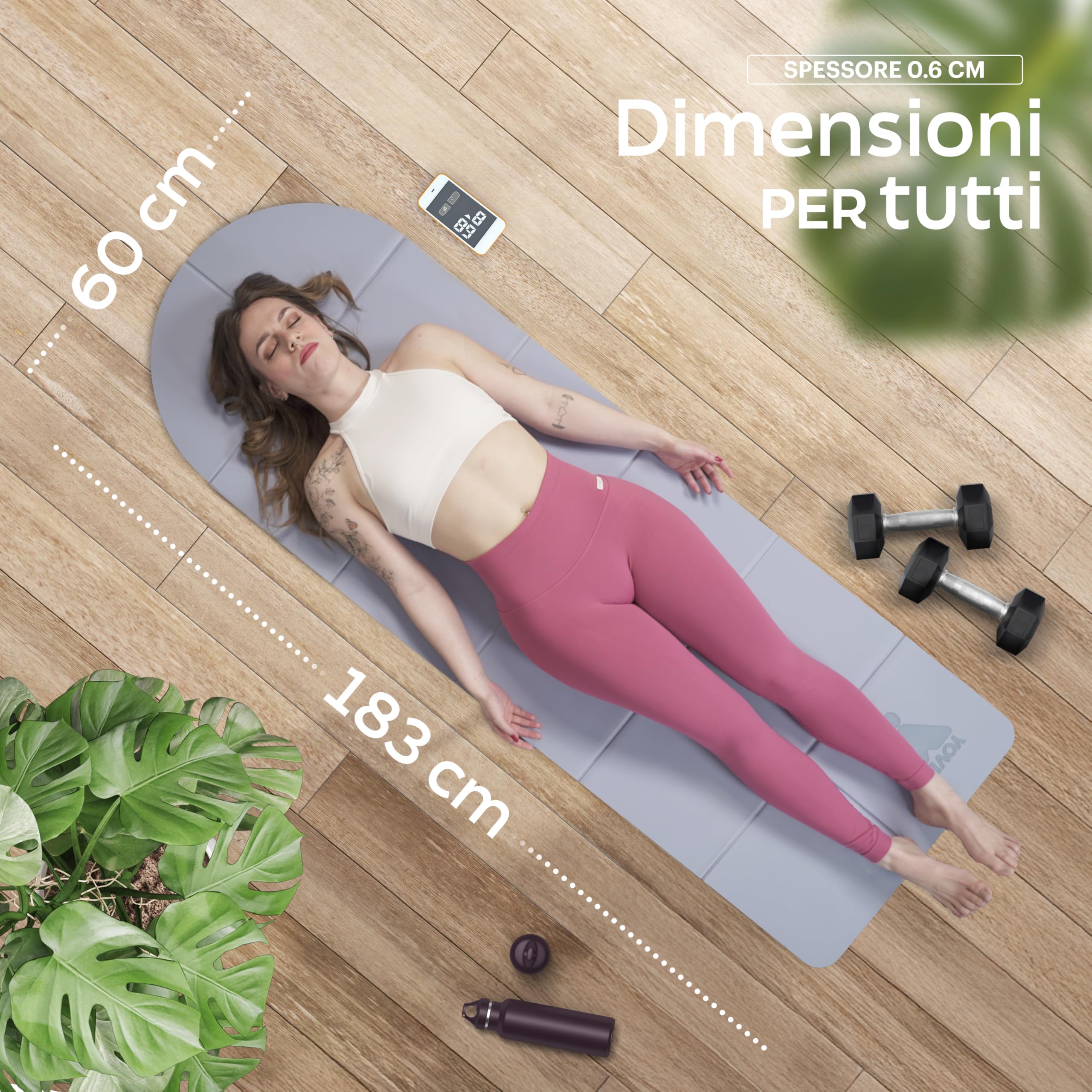 YoVibe - Tappetino Yoga Antiscivolo Professionale con Telo Fitness e Sacca Sportiva - Tappetino Pilates Pieghevole Antiscivolo e Impermeabile 183x60 cm
