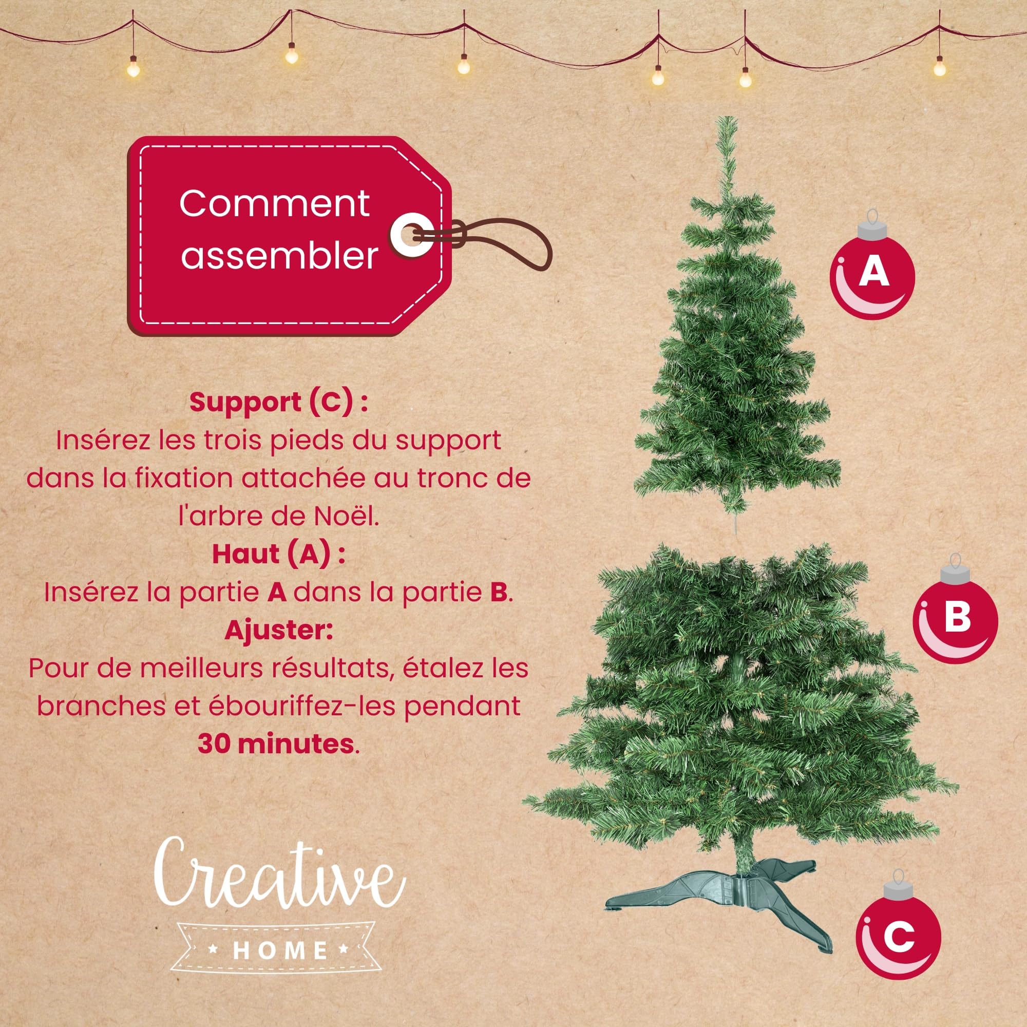 Creative Home Sapin de Noel Artificiel | Taille : 180 cm | Decoration Noel Pliable | Support Stable à Branches Denses | Sapin de Noël Artificiel Vert Foncé | Intérieur et Extérieur