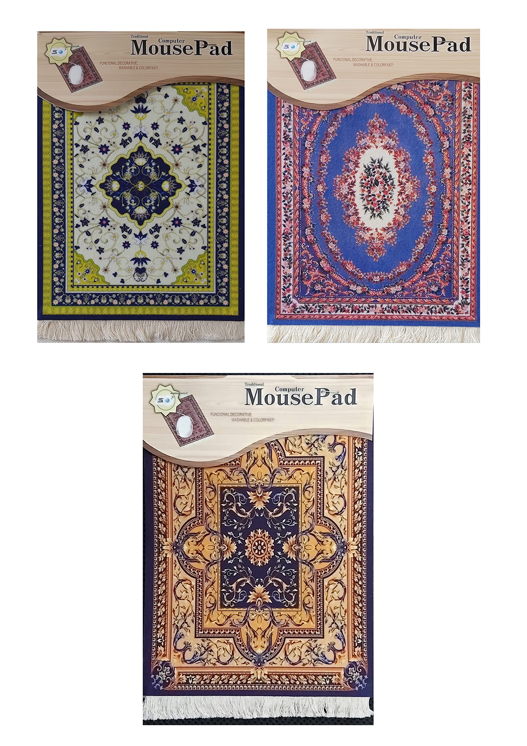 3-pieces Vintage Mouse Pads, Persian Rug Style Anti-Slip Mouse Mat for Laptop Computer PC, Office Gaming Mousepad Oriental Persian Desk Rug Coaster