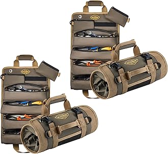 The Ryker Roll Up Tool Bag Organizer Gifts for him (2-pack) Heavy Duty Small Motorcycle Tool Roll Bag Organizer Portable Rollup Toolbag w/Detachable Pouches Mens gifts for Dad, Mechanic & Hobbyist