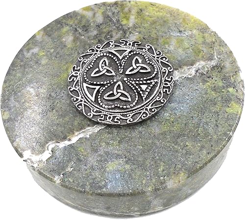 Auténtica irlandés Connemara mármol/Mullingar Pewter – Pisapapeles "Trébol Trinity"