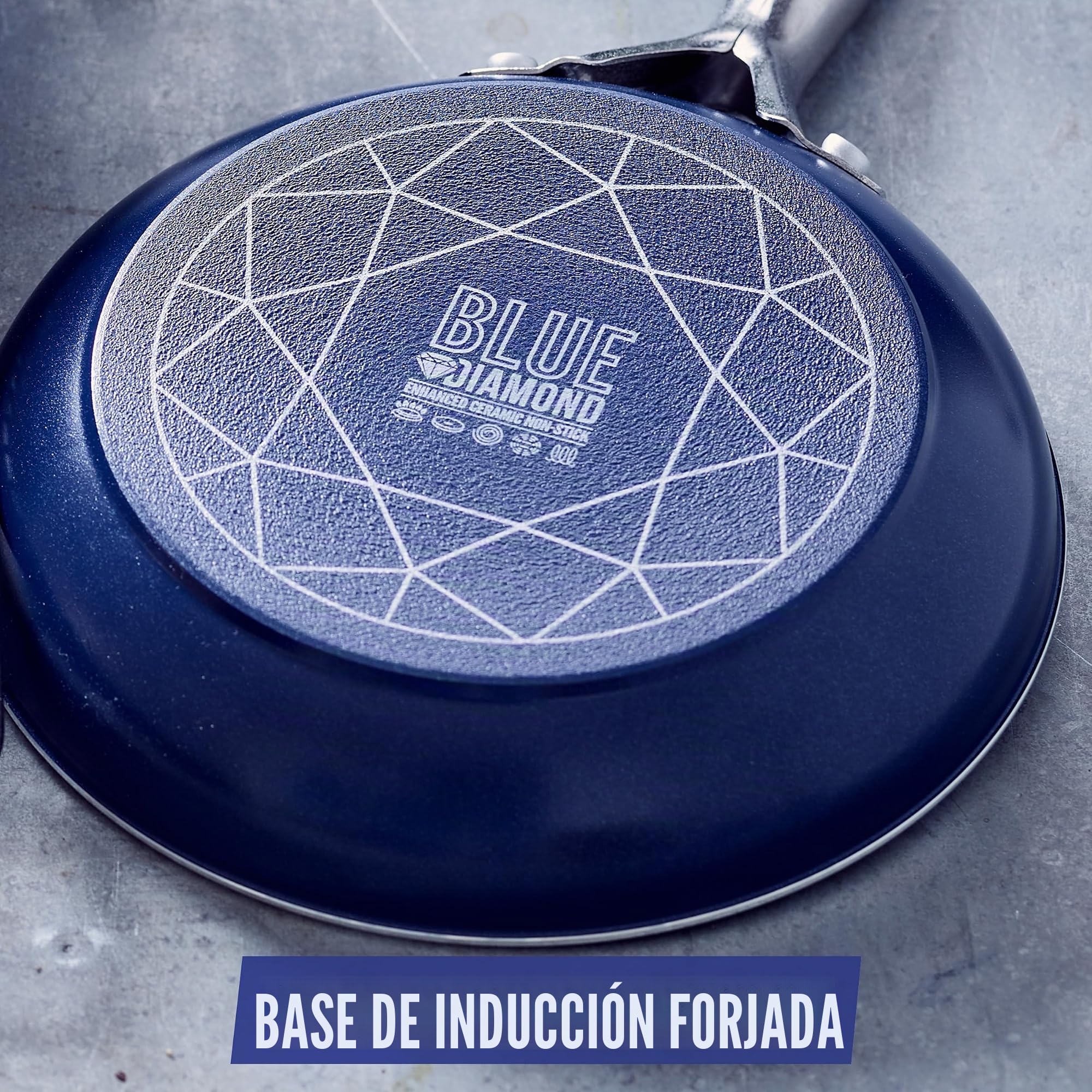 Blue Diamond Cookware Batería de Cocina Antiadherente de Ceramica Infuso de Diamantes, 7 piezas, Incluye Sartén, Cacerola, Aluminio, Sin PFAS, Inducción, Horno y Lavavajillas, Azul