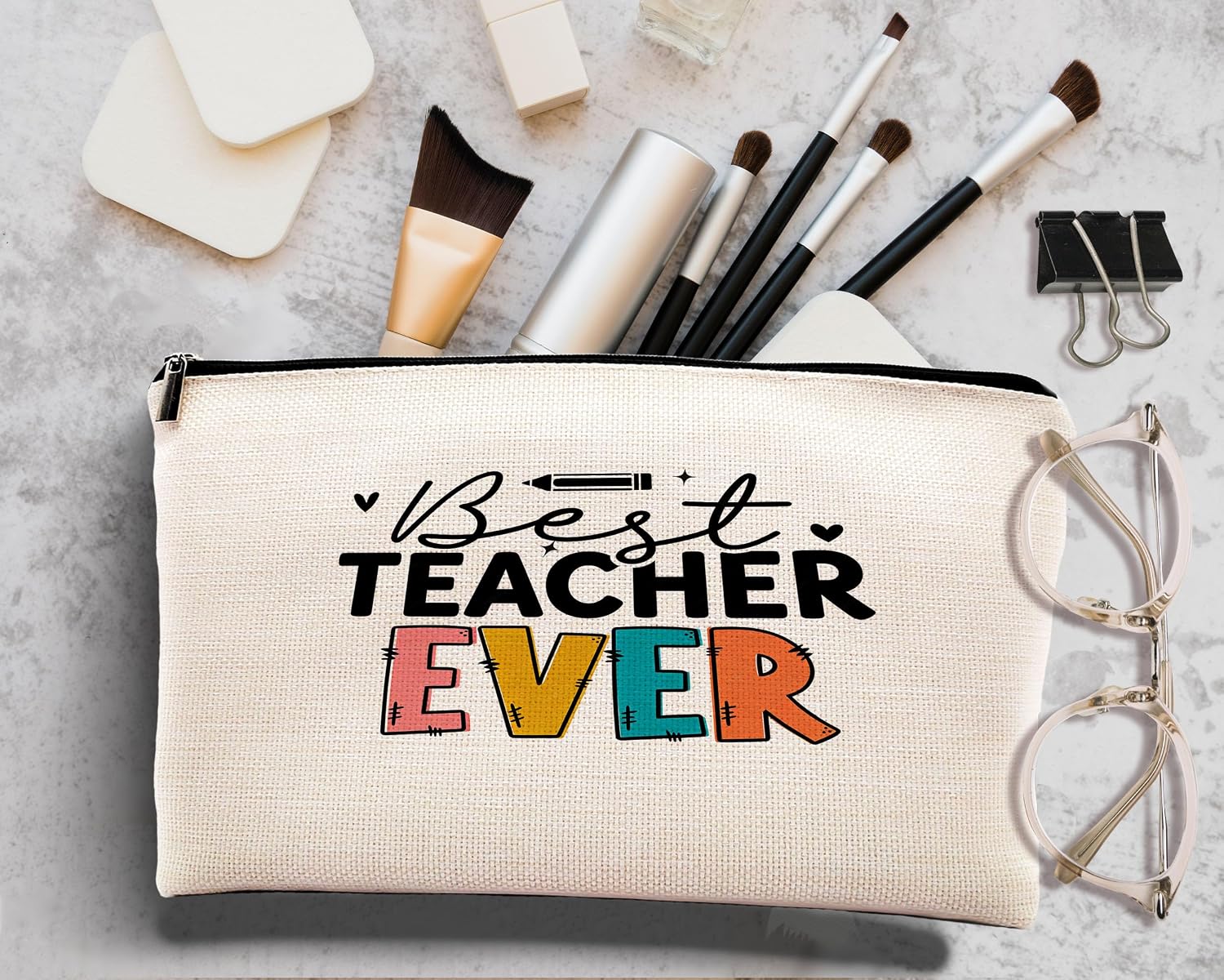 kdqua Best Teacher Ever Gifts Makeup Bag, Teacher Appreciation Gifts for Women, End of the Year Teachers Gift Cosmetic Bags Zipper Pouch Travel Organizer Toiletry Bag image 3