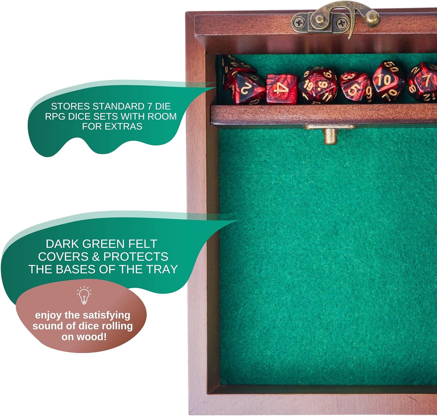 Wooden D&D Dice Rolling Tray with Dice Storage Vault | Metal Latch Secures Lid for Travel | Perfect DND Gift for DM | Great for Tabletop Games Like Dungeons and Dragons 5e, Pathfinder