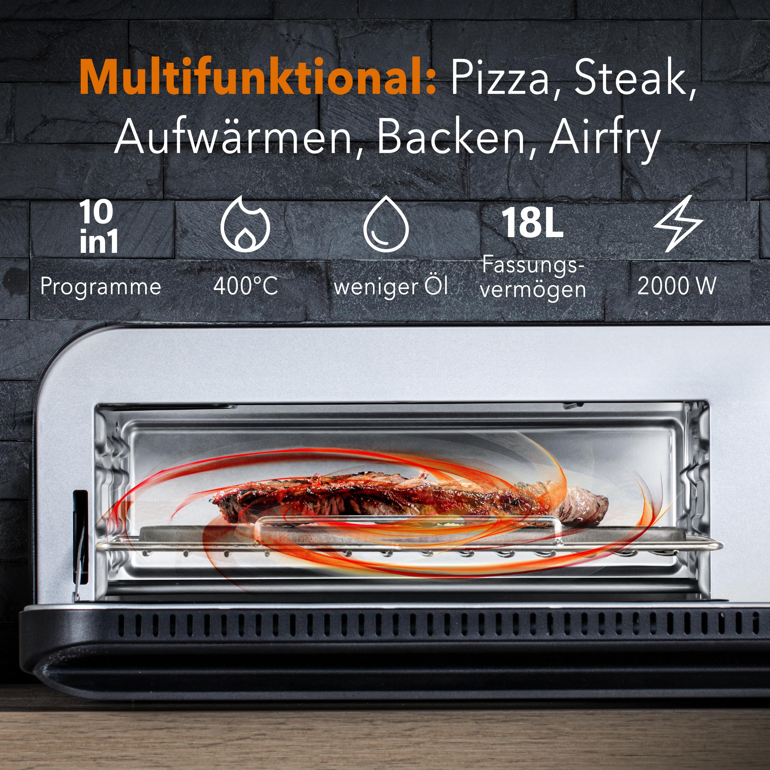 PizzaAirfryer400 silber - 12 in 1 Multifunktionsofen, Pizzaofen, 400 °C, tragbar, Grillen, Pizza, Air Fryer, Backen, XXL Zubehör, Indoor, Steinofenplatte, Gusseisenblech