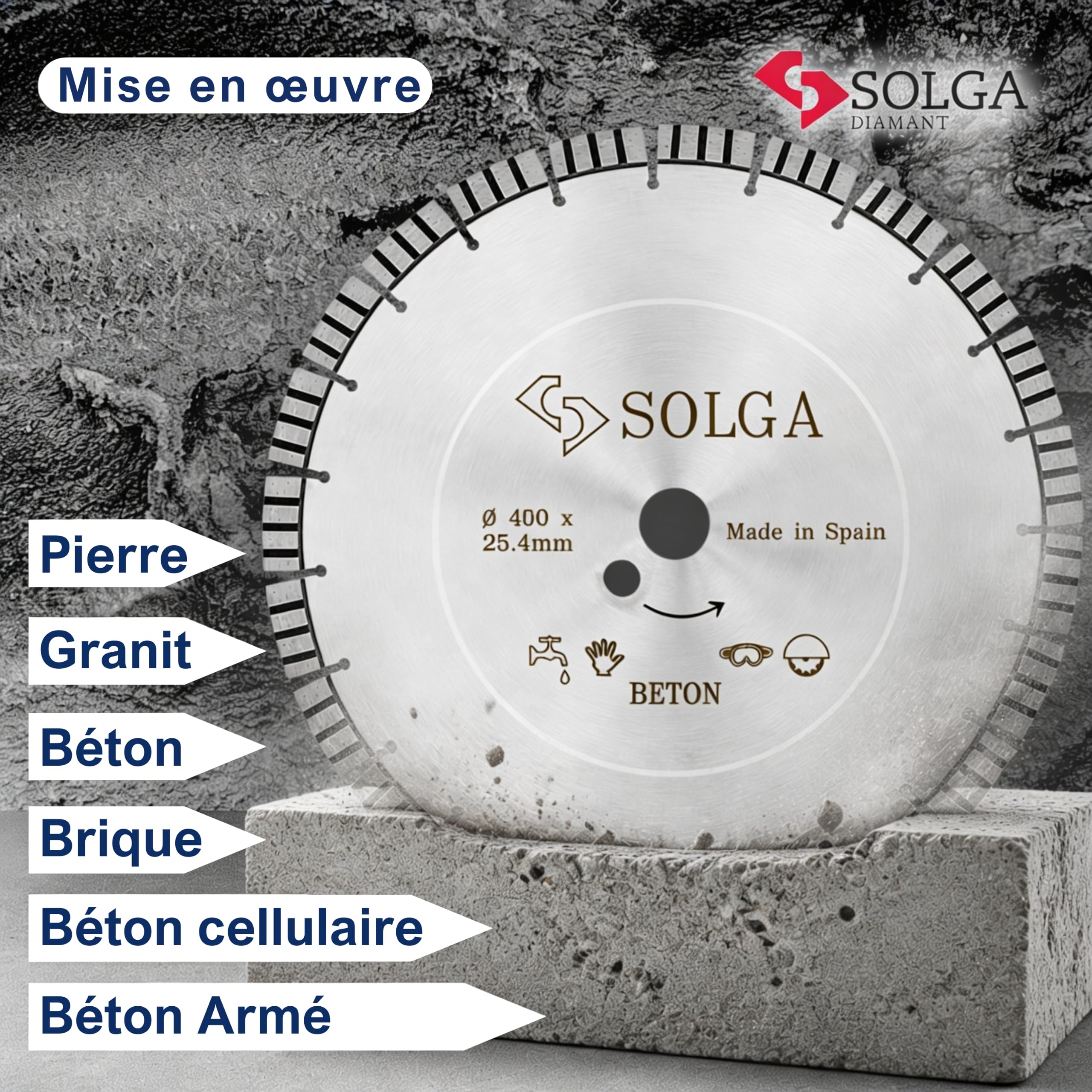 SOLGA Disque Diamant Turbo à Tronçonner -400 mm - 25,4 mm - 3,2 mm - Lame de Scie pour Meuleuse d’Angle Électrique et Thermique - Béton, Béton Armé, Asphalte, Brique, Pierre, Béton Cellulaire, Granit