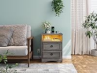 Vista 6 de LGHM Set of 2 Nightstand with Charger Station Strip Lights, Large Night Stand with 2 Drawers,17.7" W Accent Bed Side Table and End Table with Large