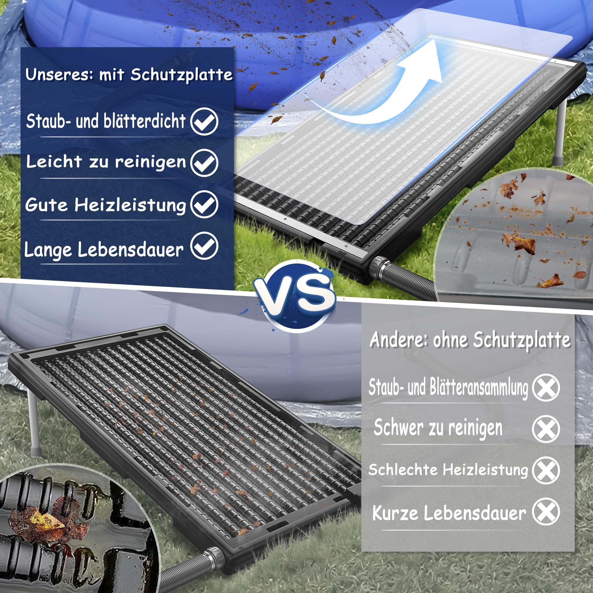 YRHome Solar Poolheizung 15L Sonnenkollektor mit Stativ und Schlauch Poolheizung Solarpanel Solarheizung Solaranlage für Pools Warmwasser Gartendusche Pool Heizungen Gerades Modell