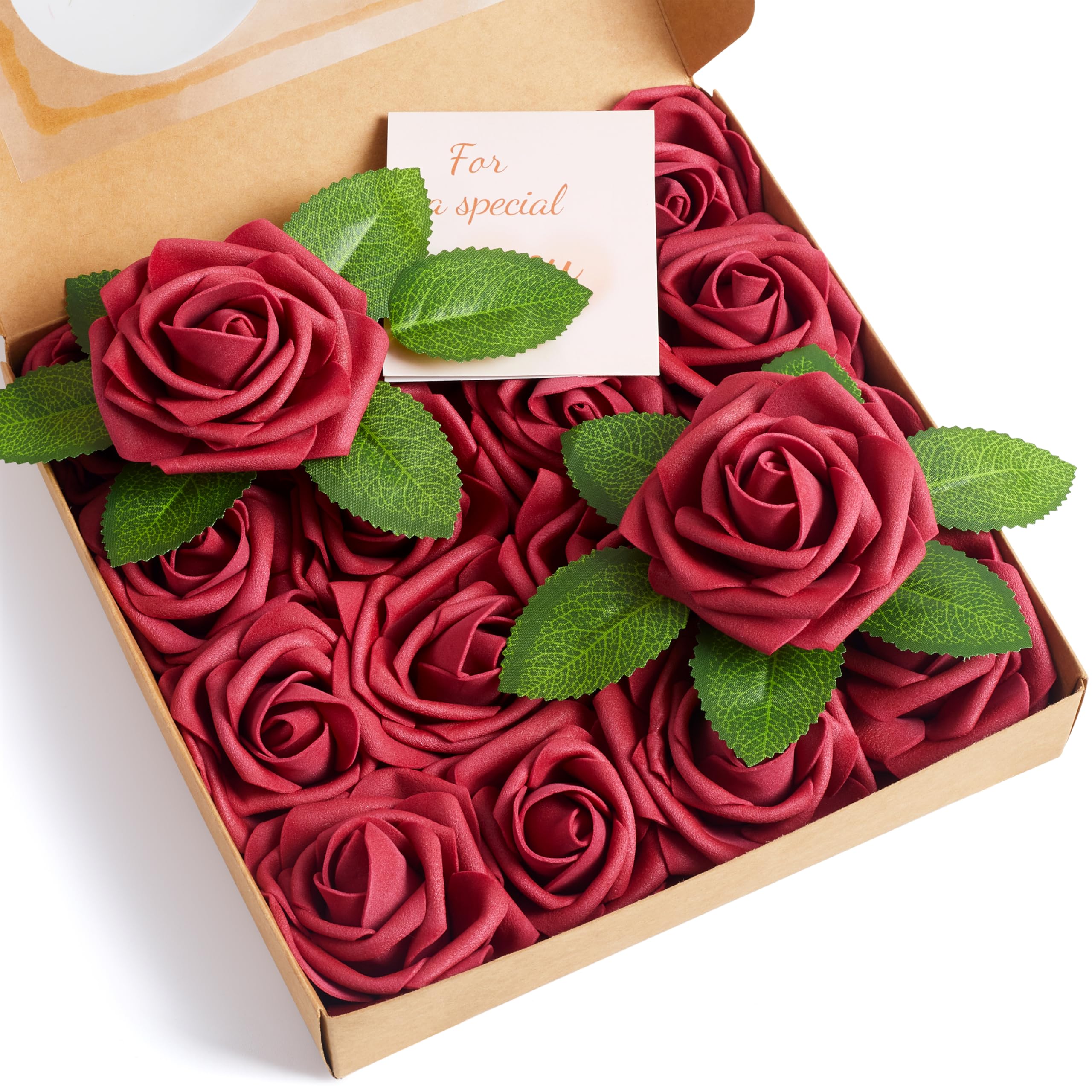 XIANNVXI Burgundy Wine Red Roses Artificial Flowers with Stems,Realistic Fake Faux Foam Roses Flowers for Autumn Winter Wedding Anniversary Christmas Vintage Decor for DIY Xmas Wreath Making16Pcs