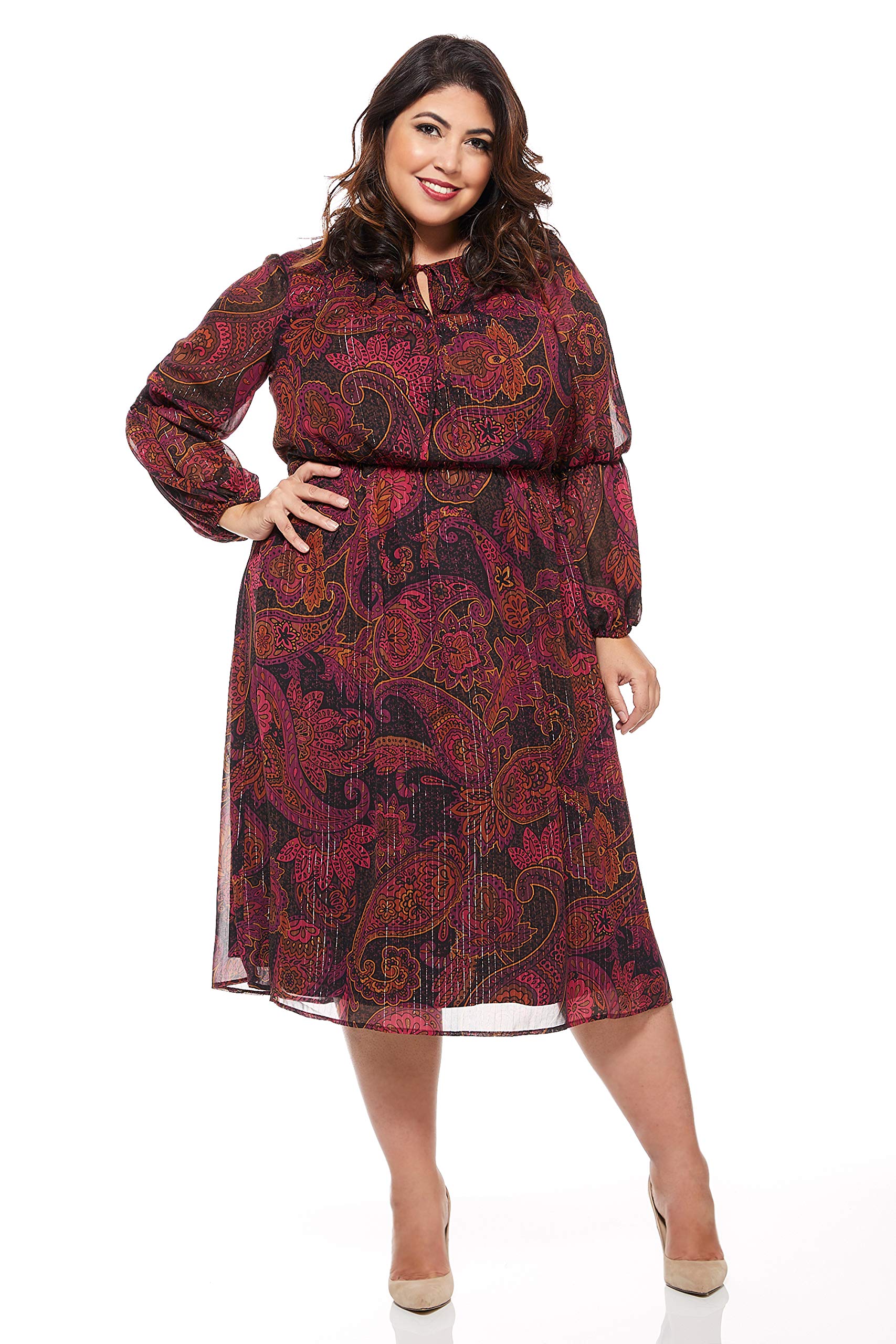 Maggy LondonWomen's Paisley Chiffon Jewel Neck Fit and Flare