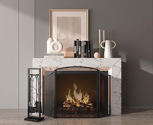 Miniatura 2 de Lizh Metalwork - Juego de 5 herramientas para chimenea de acero negro, kit de accesorios para horno, herramientas para chimenea, incluye póster,