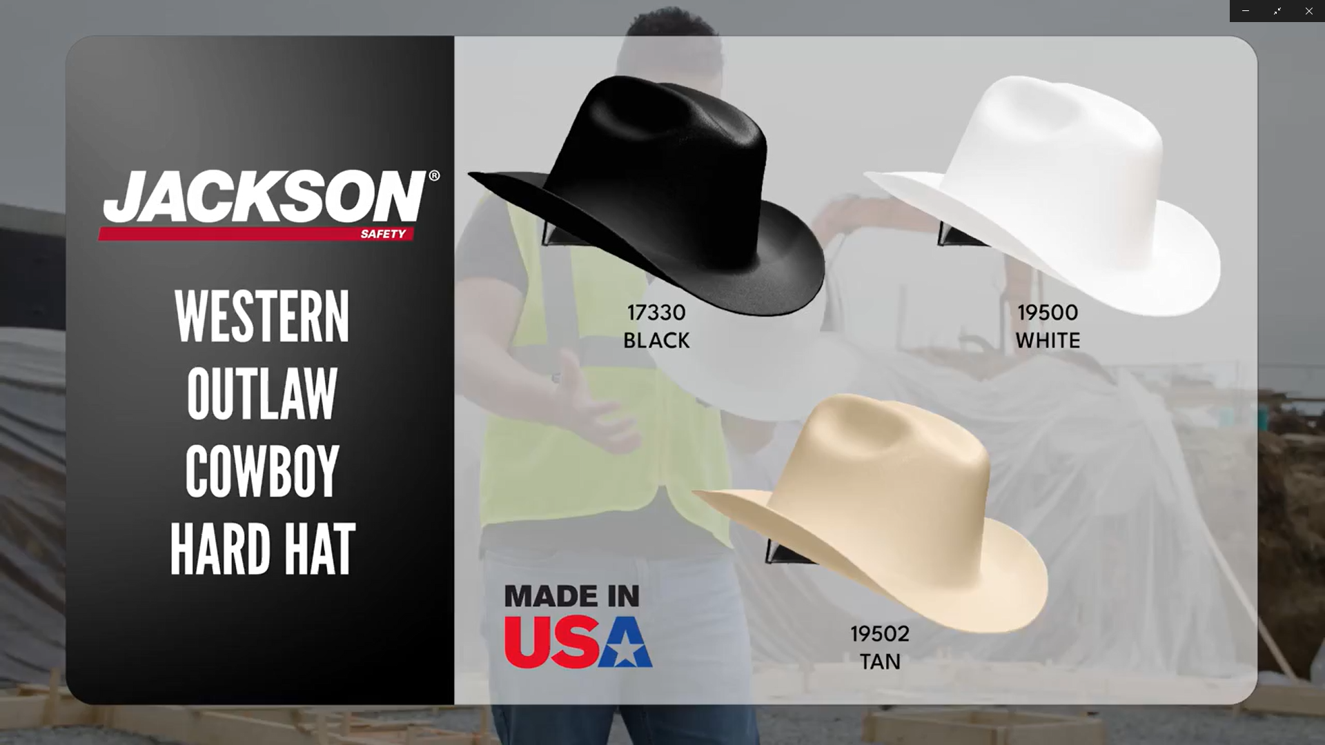 Jackson Safety Cowboy Hard Hat - Non-Vented, Full Brim, 4-Point