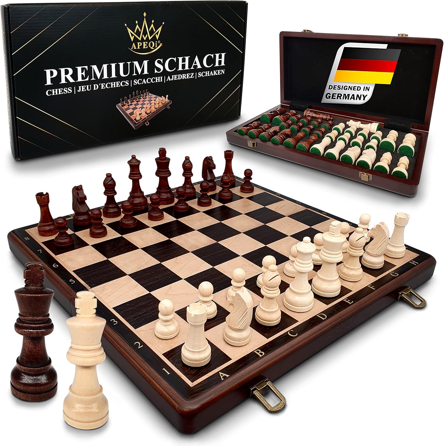 APEQi® Premium Schach - Schachspiel Holz hochwertig - 38x38cm, 2 Extra ...