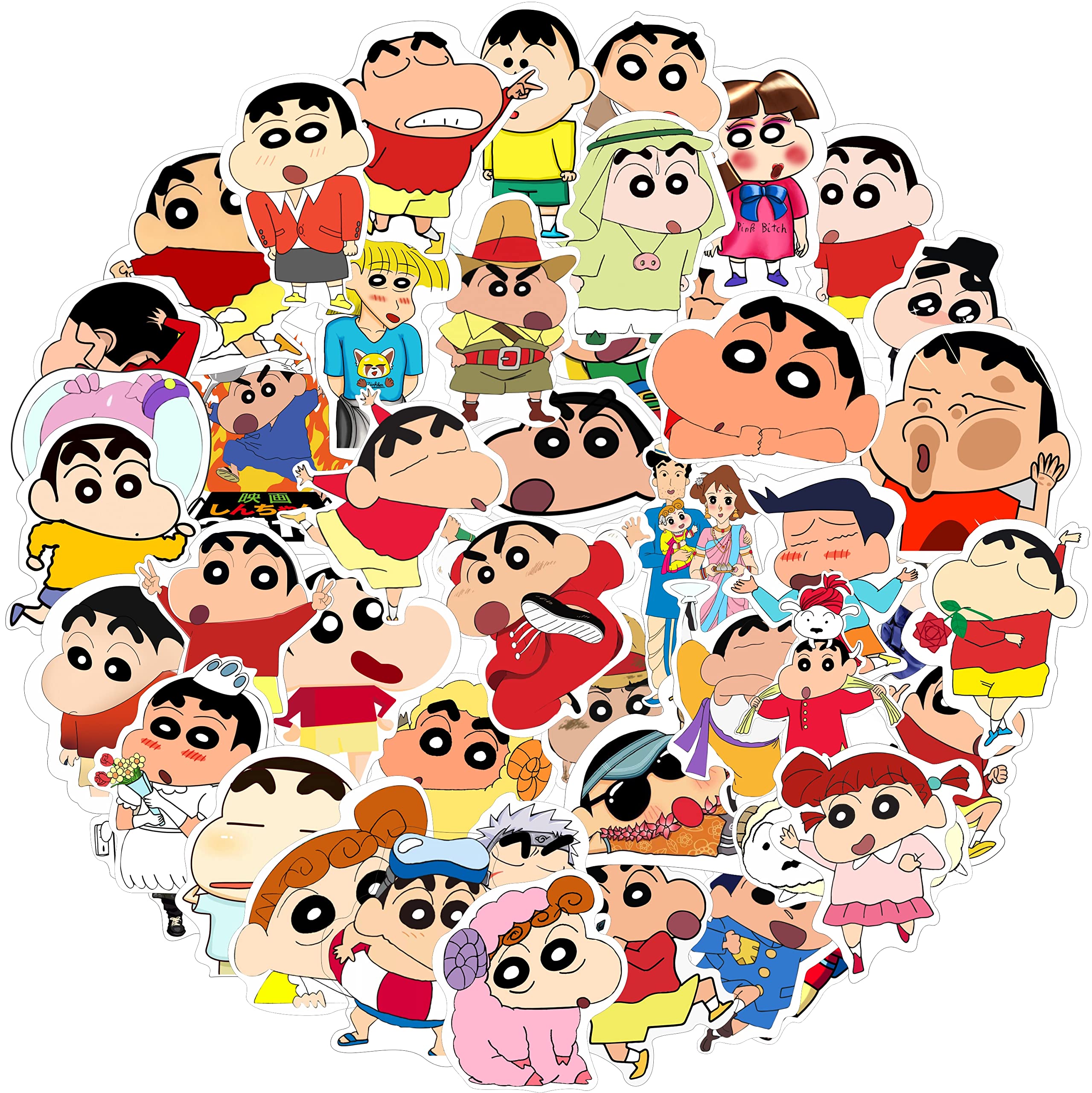 FlyBuyHub Shinchan Aesthetic Vinyl Journal Stickers for Phone Case, Laptop, Notebook, Dairy, Water Bottle, School Bag, Etc Self-Adhesive Stickers Set of 50 Glossy and Waterproof Stickers (Shainchan)-image-28