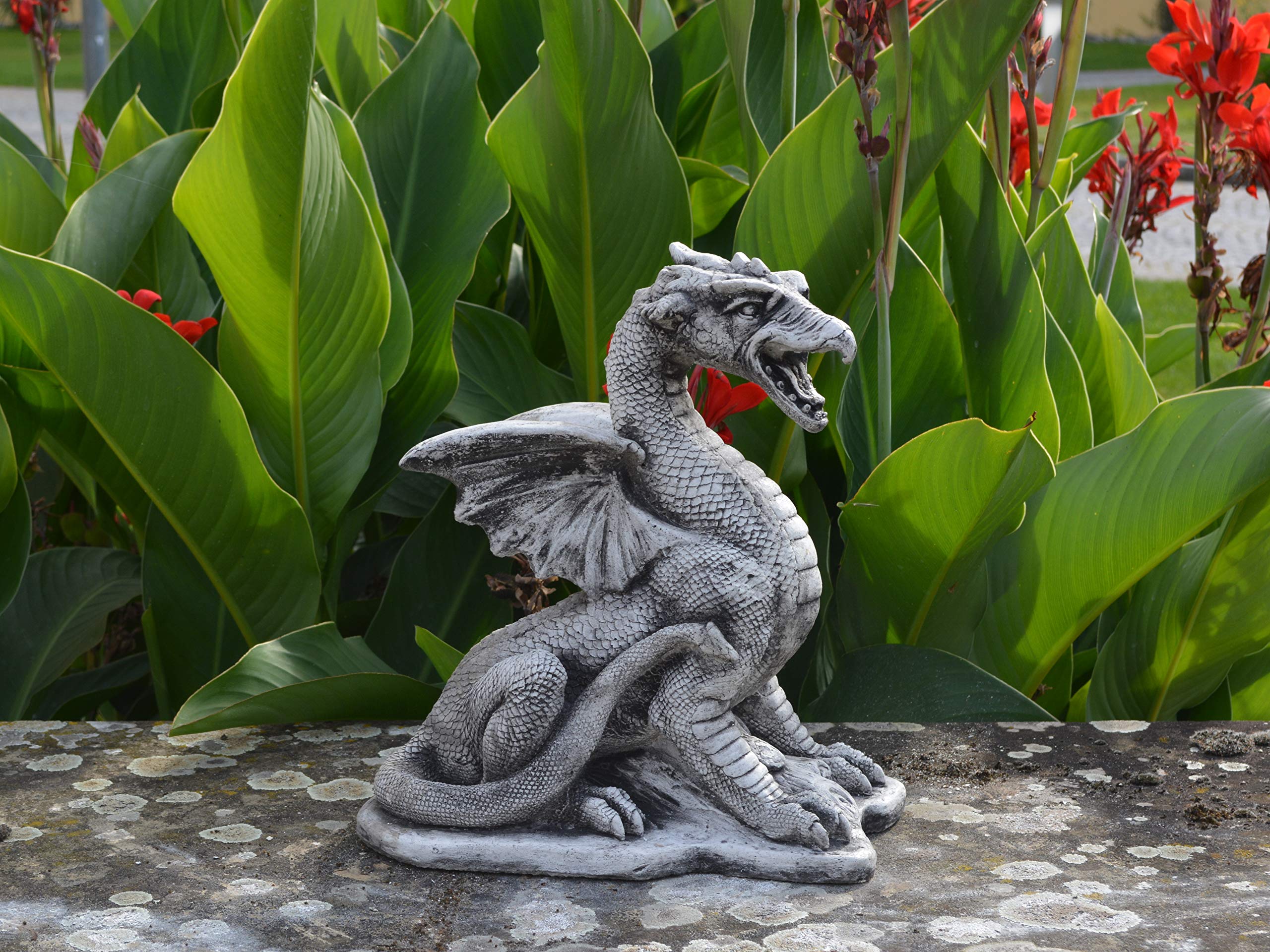 gartendekoparadies.de Figura di drago in pietra, altezza 33 cm, 10 kg, grigio, antigelo in pietra grezza per esterni