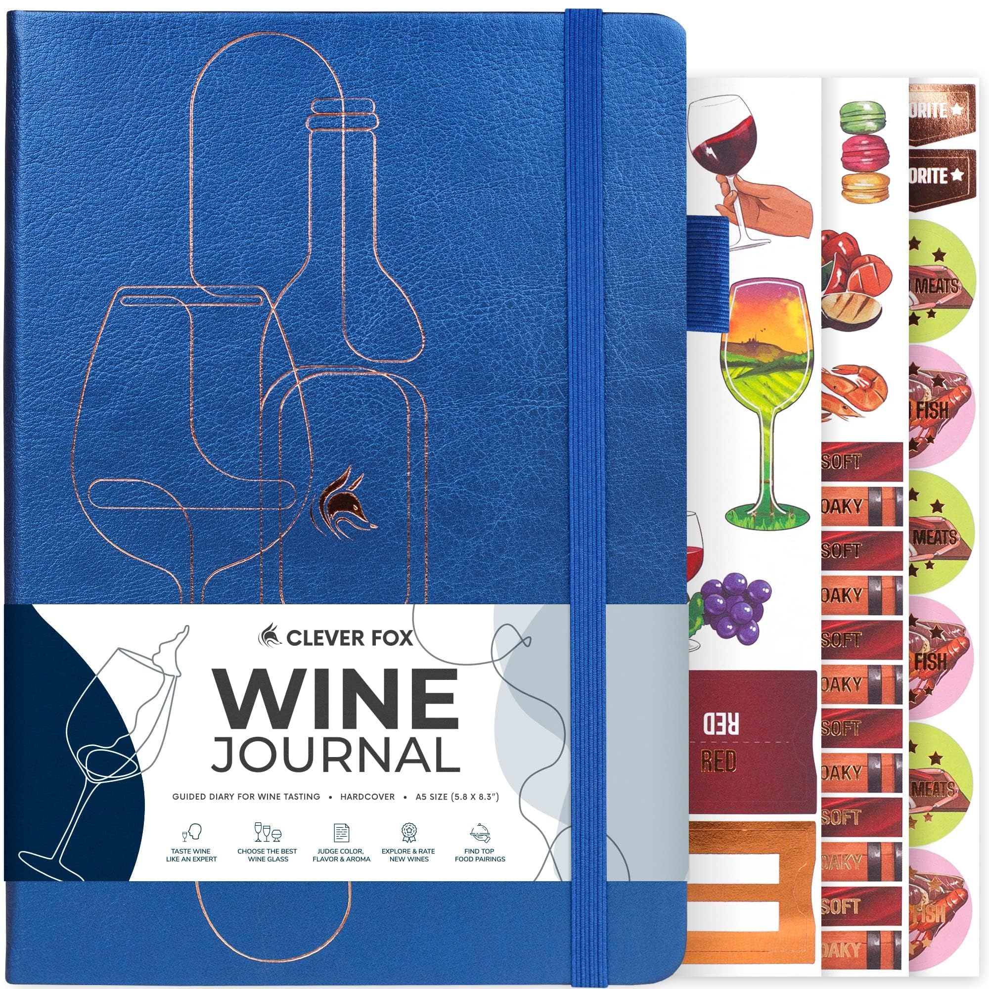Clever Fox Wine Journal for Wine Tasting – Guided Wine Diary & Log Book with Tasting Instructions, Aroma Wheel, Food Pairing & Glass Guide – 132