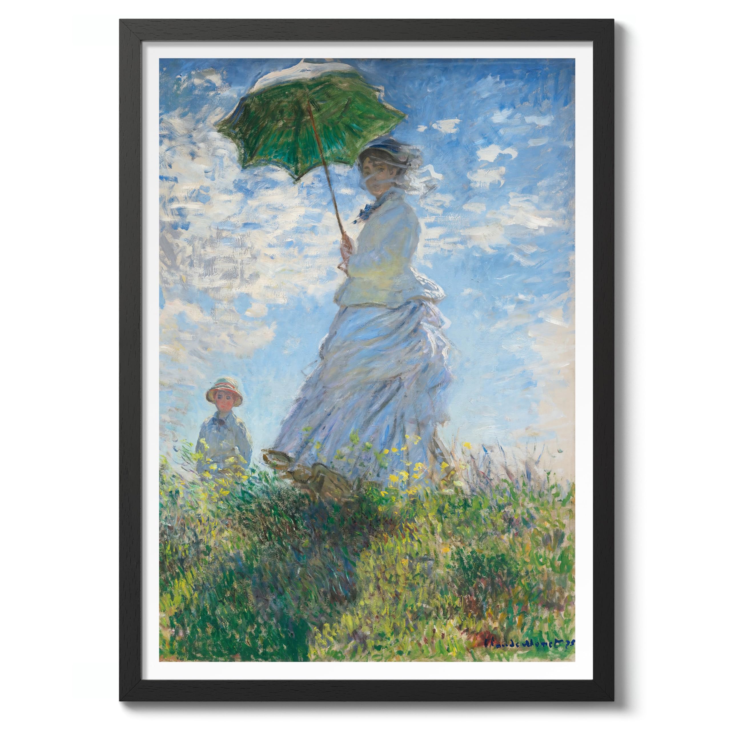Madame Monet And Her Son Claude Monet Art Print, Classic Art Painting Poster, Impressionism Art Exhibition Modern Wall Art, Minimalist Home Decor Picture Artwork, A5 (Black Frame) - 24.1x17.9cm