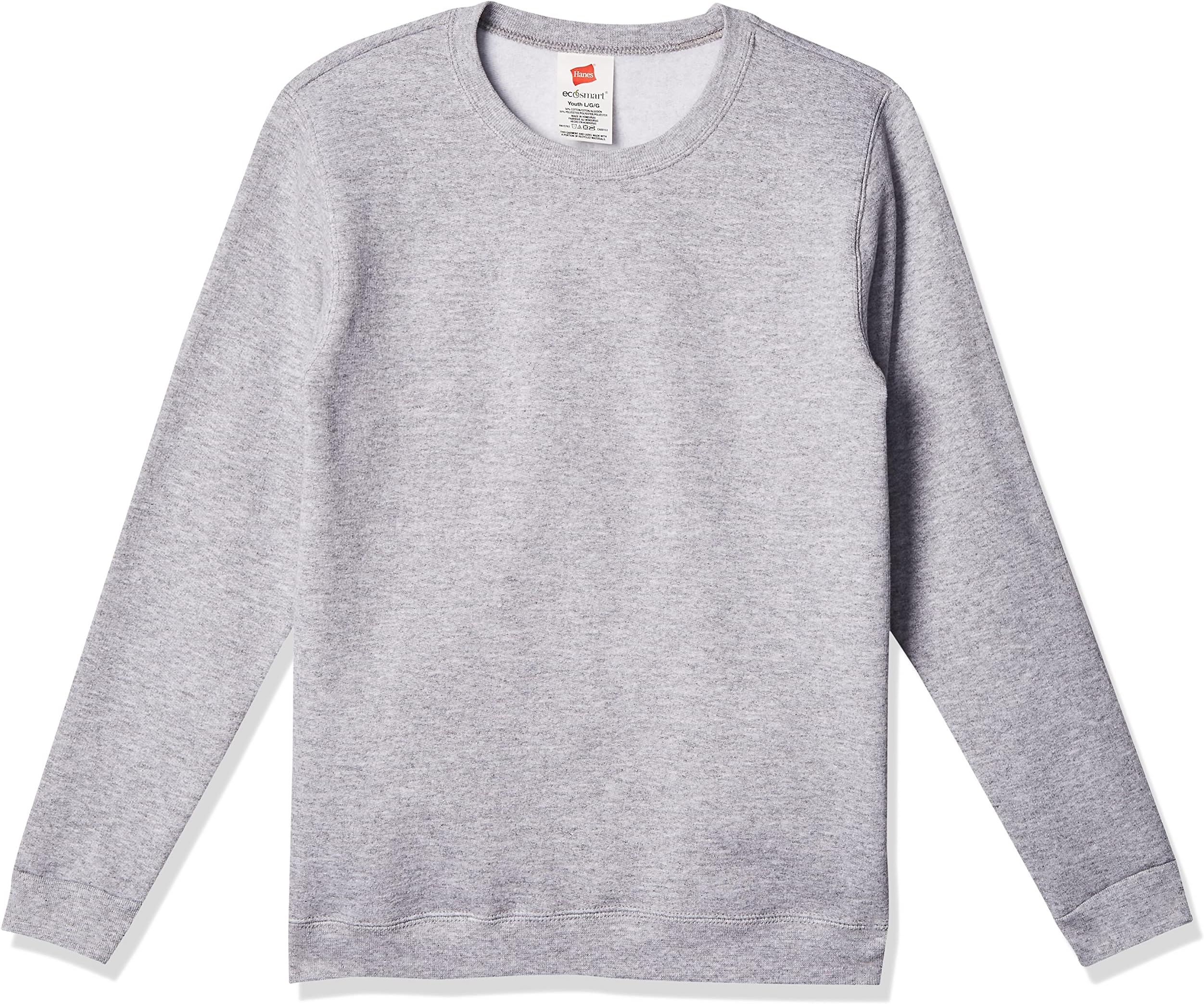 Hanes Boys' EcoSmart Sweatshirt, Cotton Crewneck Pullover, Kids' Fleece Sweatshirt