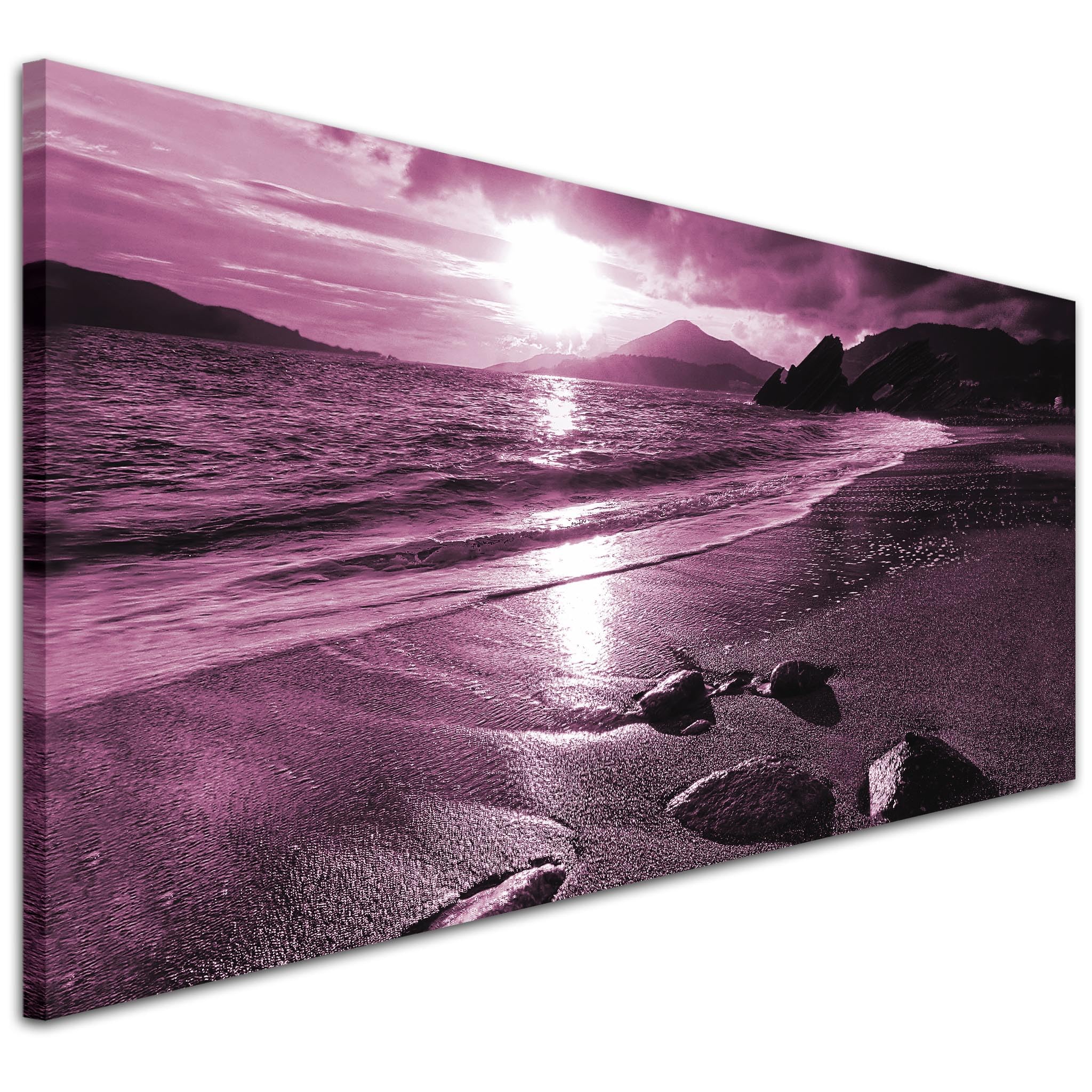 Wallfillers Modern Plum Canvas Art of a Beach Sunset - Cheap Ocean Canvas Prints - 1078-118x49cm