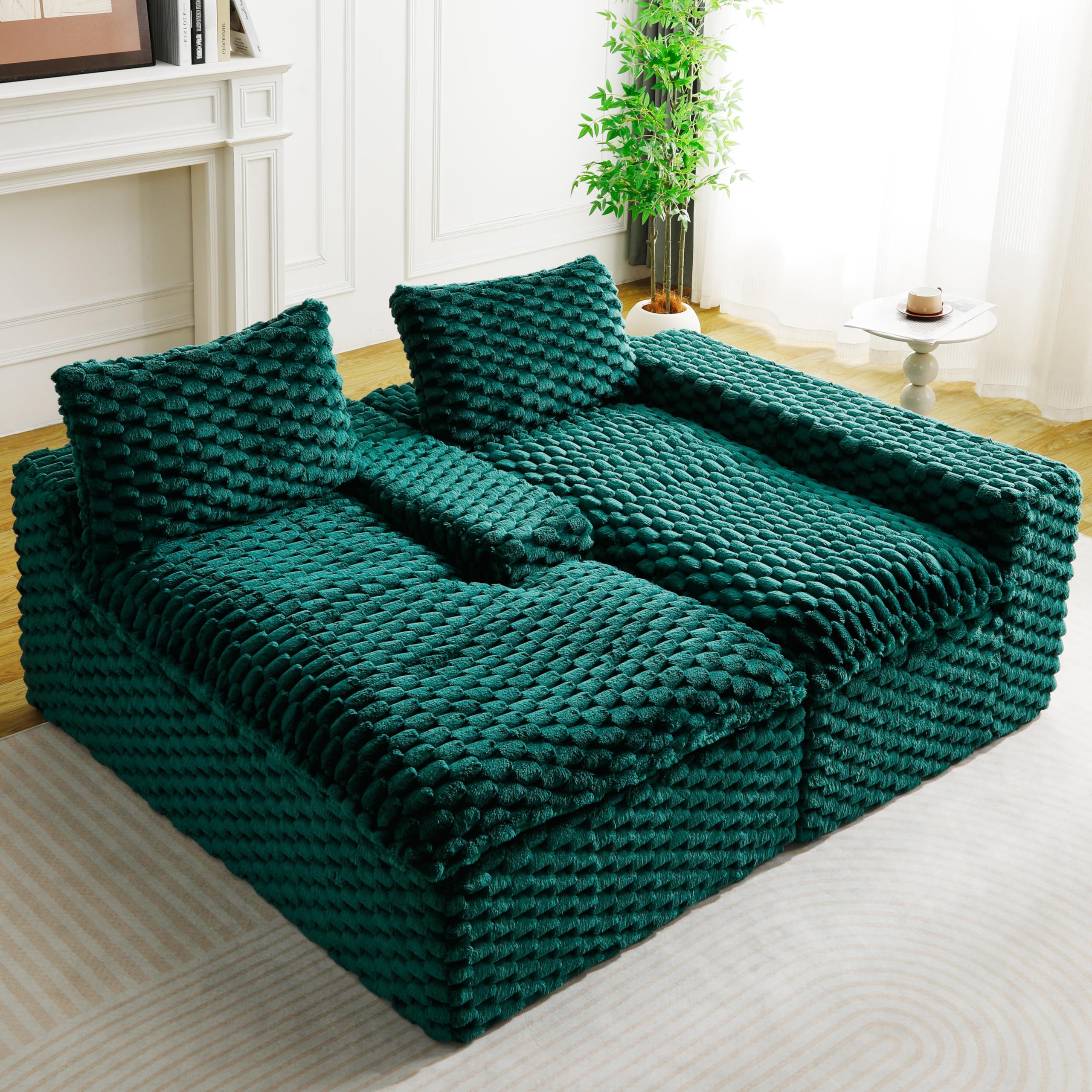 KEIKI 96" L-Shape Modular Boneless Couch with Right Chaise for Apartment Living, Sectional Sofa Deep Seat Oversized Loveseat Convertible Sofa Bed for Apartment Furniture Lounge Relaxing Corner, Green