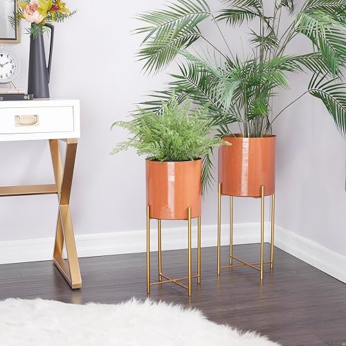 Miniatura 5 de CosmoLiving by Cosmopolitan Maceta de metal contemporánea, 2 piezas, tamaño grande, color naranja