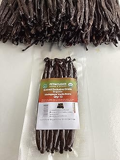 13 Madagascar Organic Vanilla Beans Extract Exclusive Grade B|4.5"- 5.5" by FITNCLEAN VANILLA| USDA Certified Organic. Dry Whole Natural Raw NON-GMO PODS