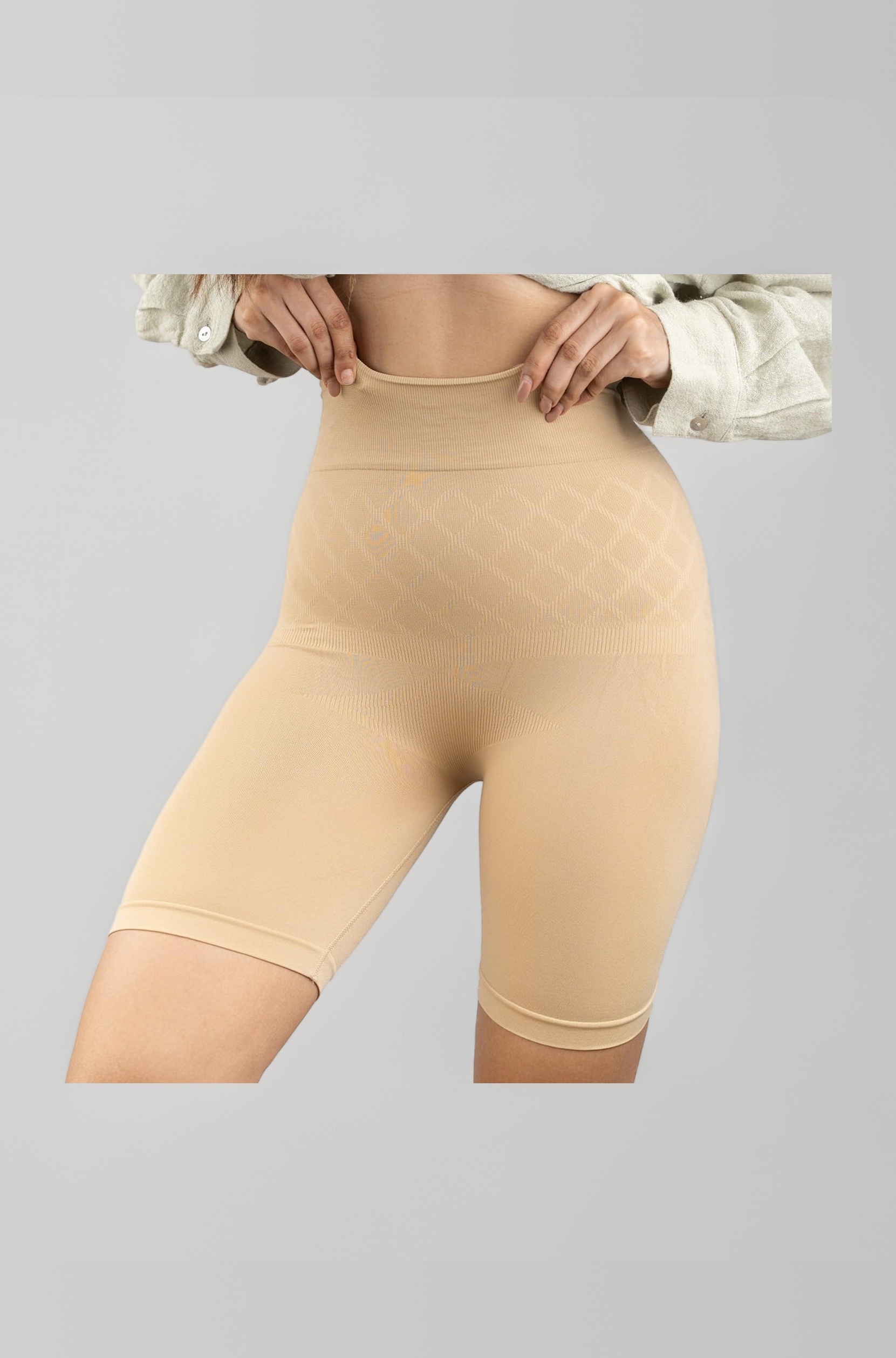 Shapewear High Waist Tummy Tucker for Women - Skin Color Body Shaper for Belly Control Under Cloth - Body Suit With Anti Rolling Strip Panties - Beige