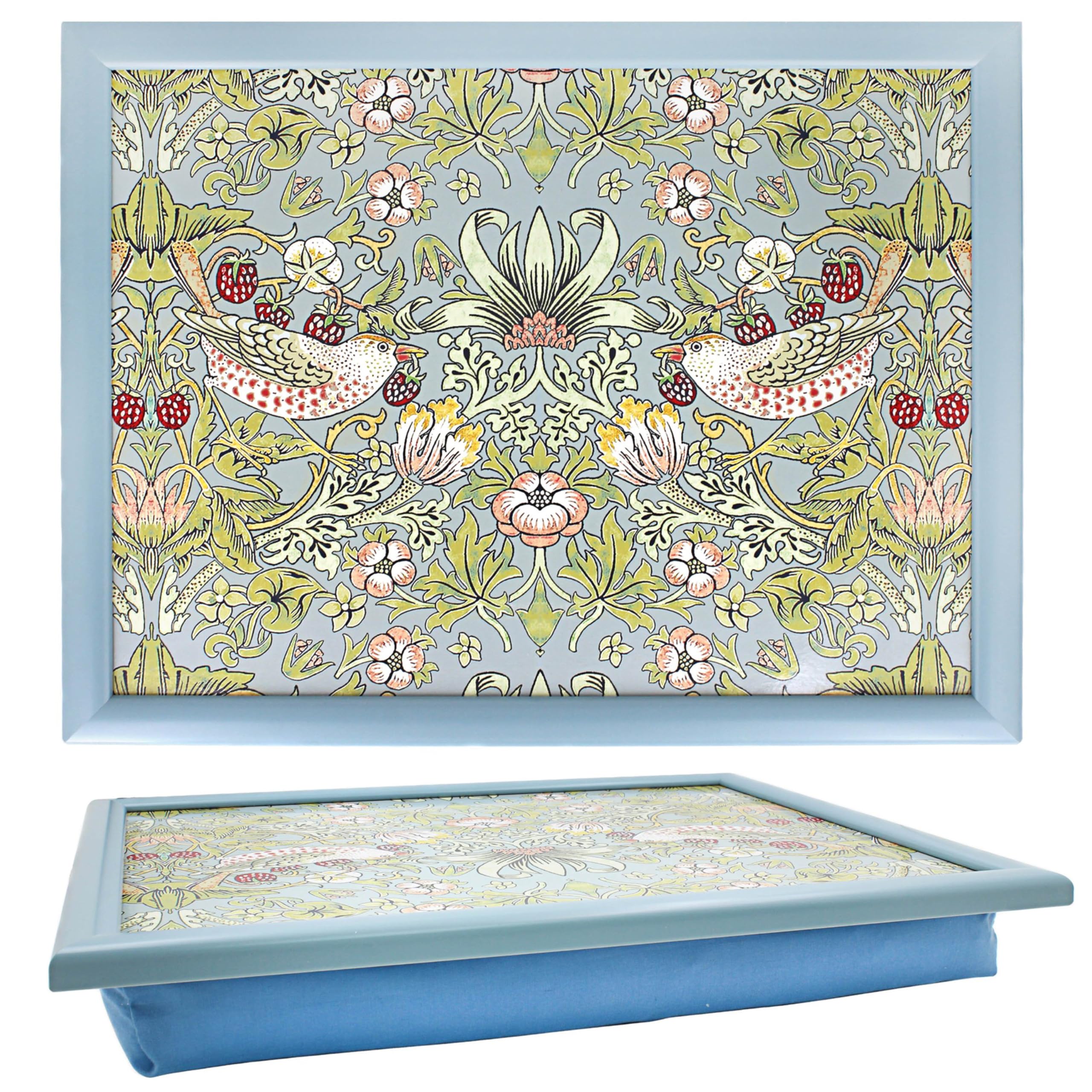 The Leonardo Collection William Morris Strawberry Thief Laptray For Food Serving & Breakfast | Comfortable Lap Trays With Bean Bag Cushion | Durable Lap Trays For Eating On Lap For Adults