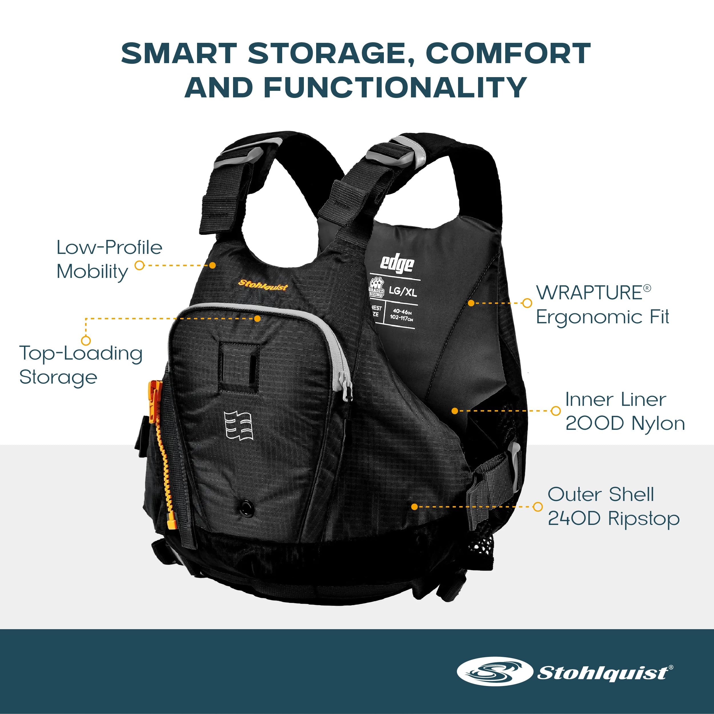 Amazon.com : Stohlquist Edge Youth Lifejacket (PFD (Black, 75-125