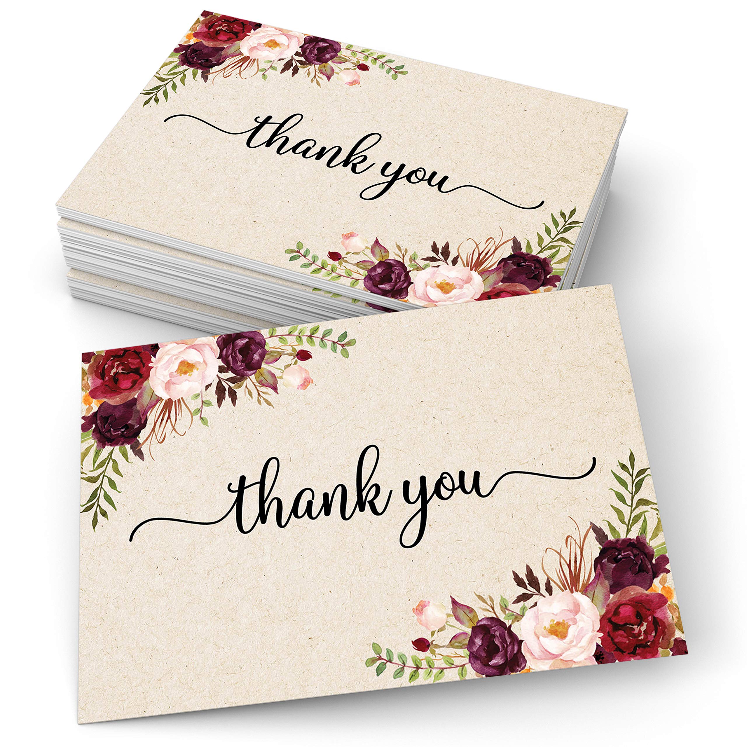 Amazon.com : 321Done Thank You Note Cards (Set of 50) Large 4x6 -  Watercolor Floral Red Roses for Gift, Small Business, Event, Wedding,  Shower, Party, or Any Occasion – Made in USA –