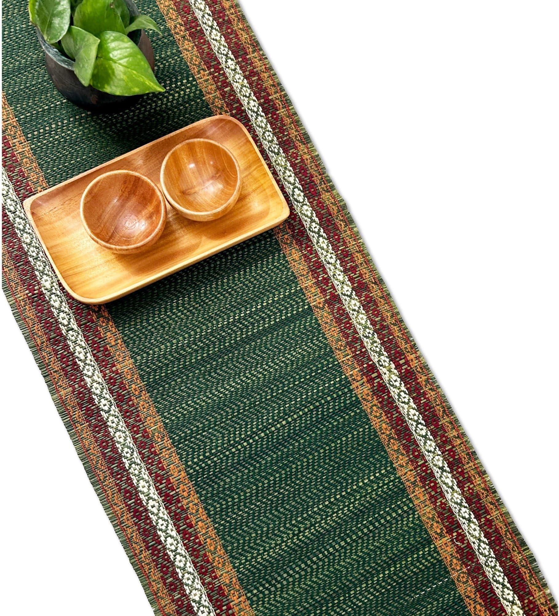 Handmade Dining Table Runner 4 Seater | Handcrafted from Eastern India's Indigenous Grass | Non-Slippery Heat-Resistant Tableware (Green) | Home Decor Gift Items | Festival Gift