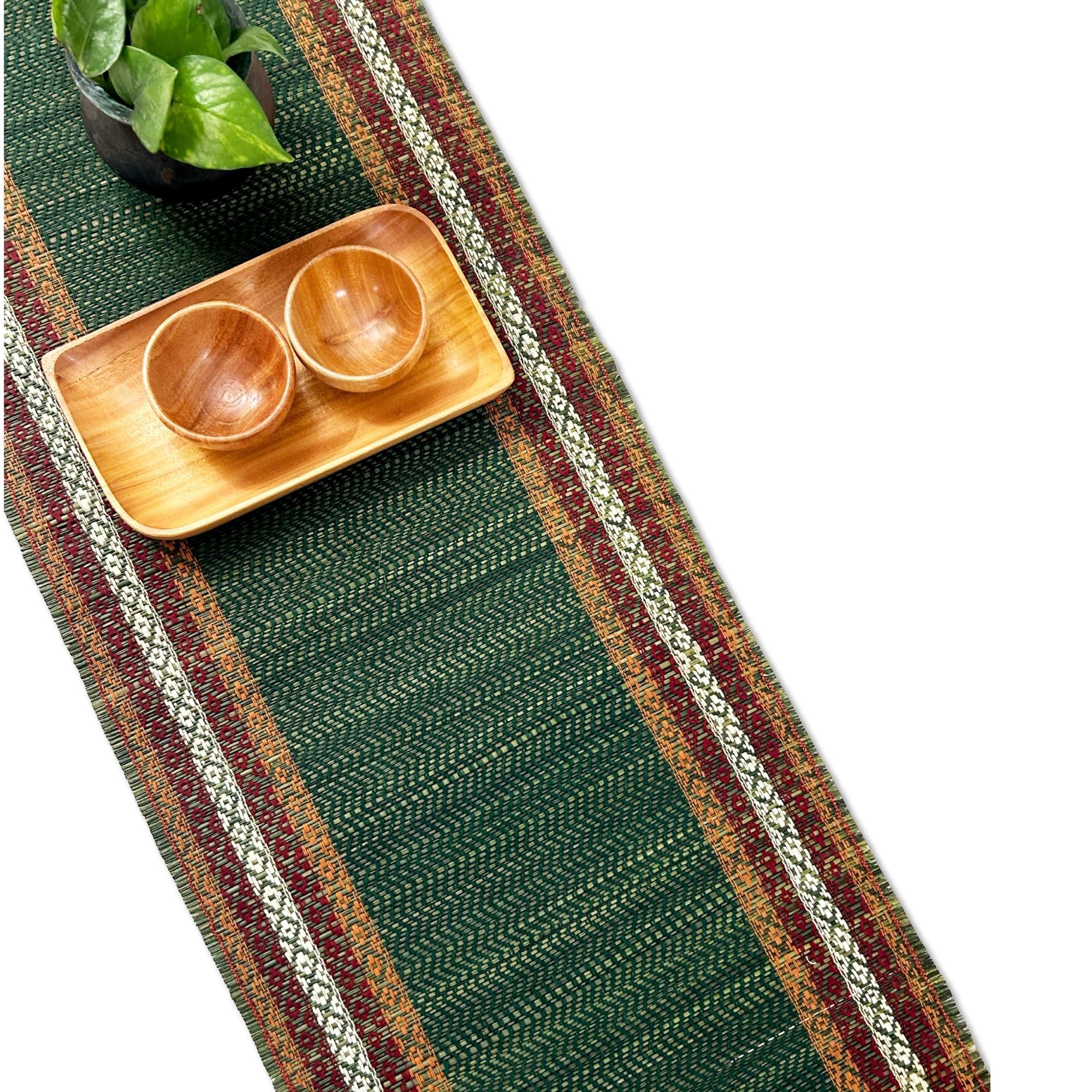 Peepul Tree Handmade Dining Table Runner 4 Seater | Handcrafted from Eastern India's Indigenous Grass | Non-Slippery Heat-Resistant Tableware (Green) | Home Decor Gift Items | Festival Gift