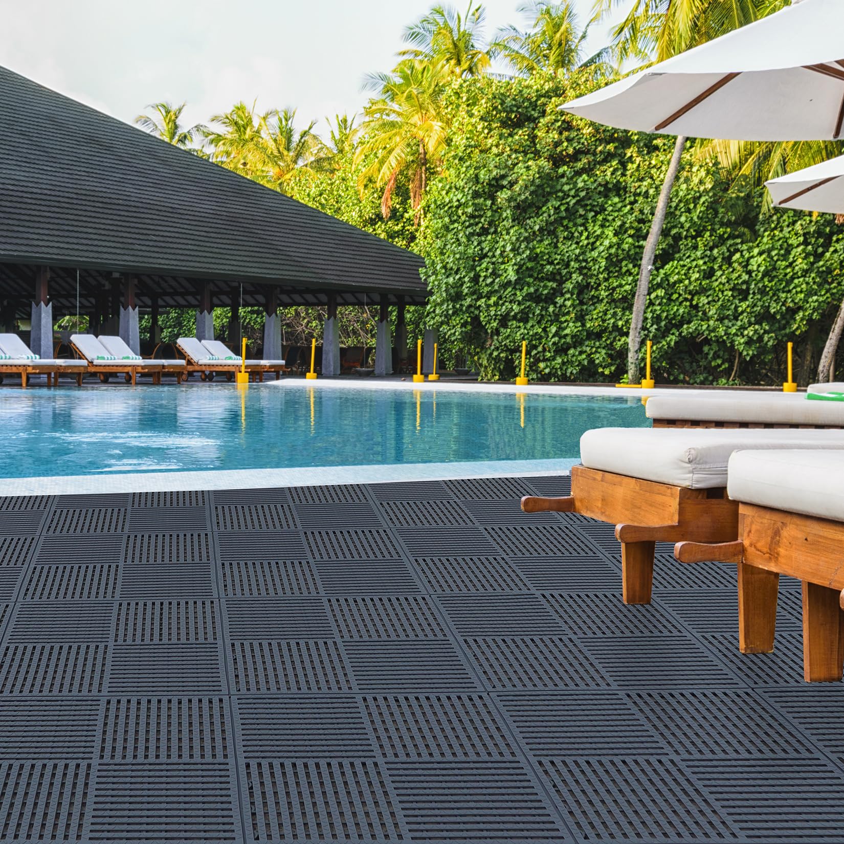 9 Pack Modular Interlocking Tiles Double Non-Slip 12"x12" Dark Gray — Amazon image 8