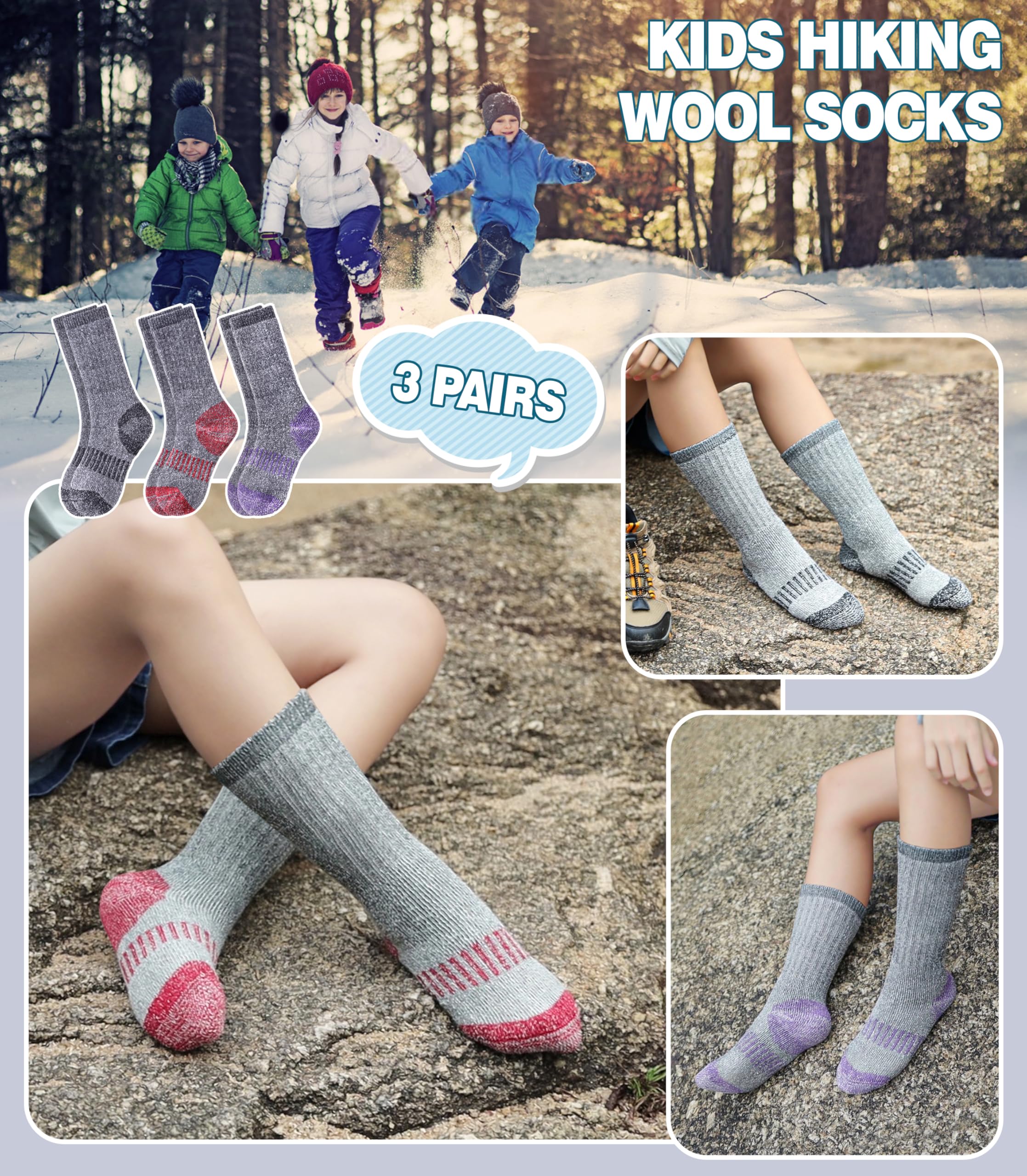 Calcetines de lana para niños y niñas, calcetines térmicos de lana merina, cálidos, gruesos, acogedores, para botas