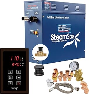 SteamSpa 4.5kW Steam Sauna Generator Premium Bundle 240V Steam Generator with Touch Pad Control, Steamheads, Pressure Relief Valve, Built-in Auto Drain and Plumber Quick Install Kit PRT450OB-A