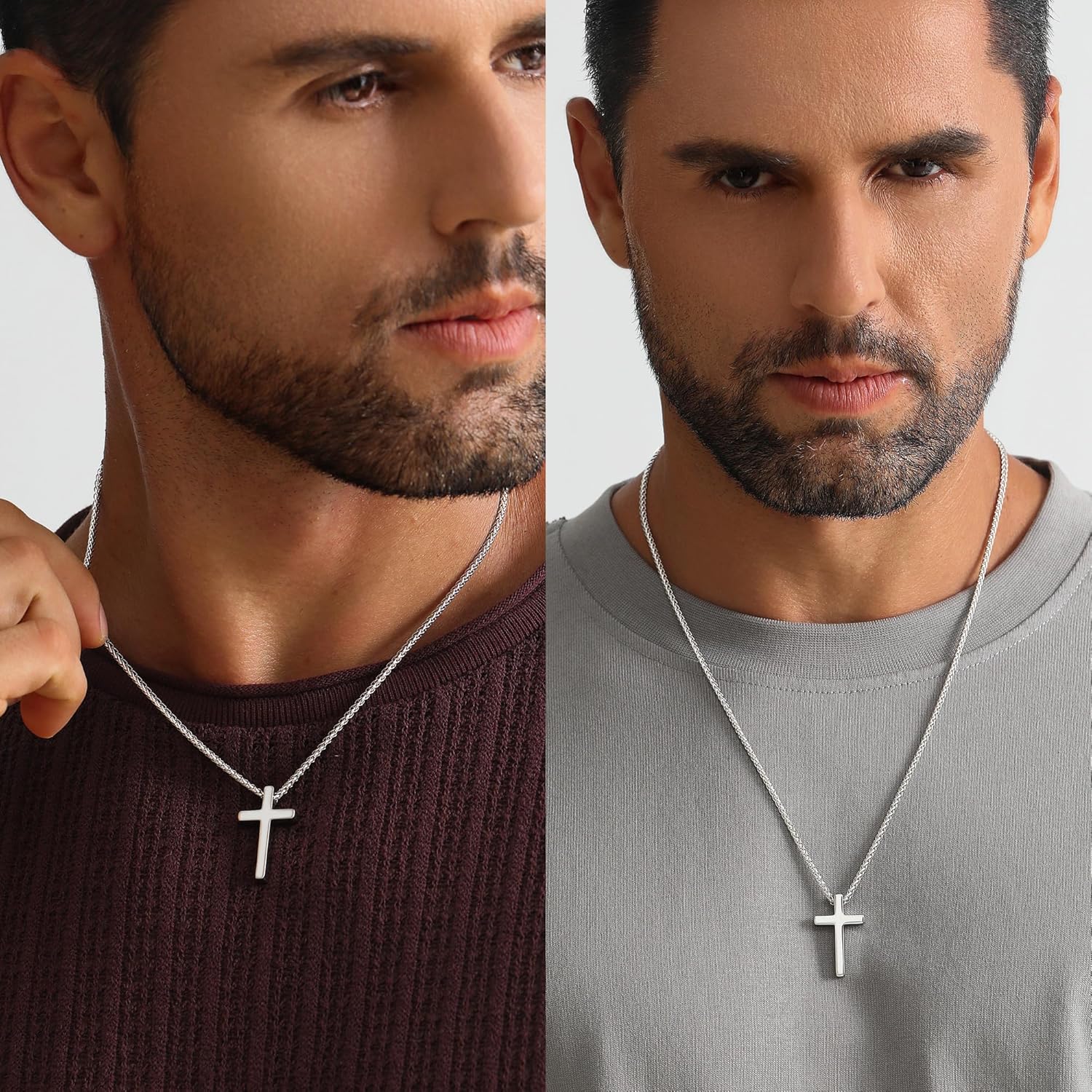 Cross Necklace for Men, Gold Stainless Steel Mens Cross Chain, Cubic Zirconia Cross Pendant Necklaces Christain Jewelry Gift Wheat Chain - Image 2