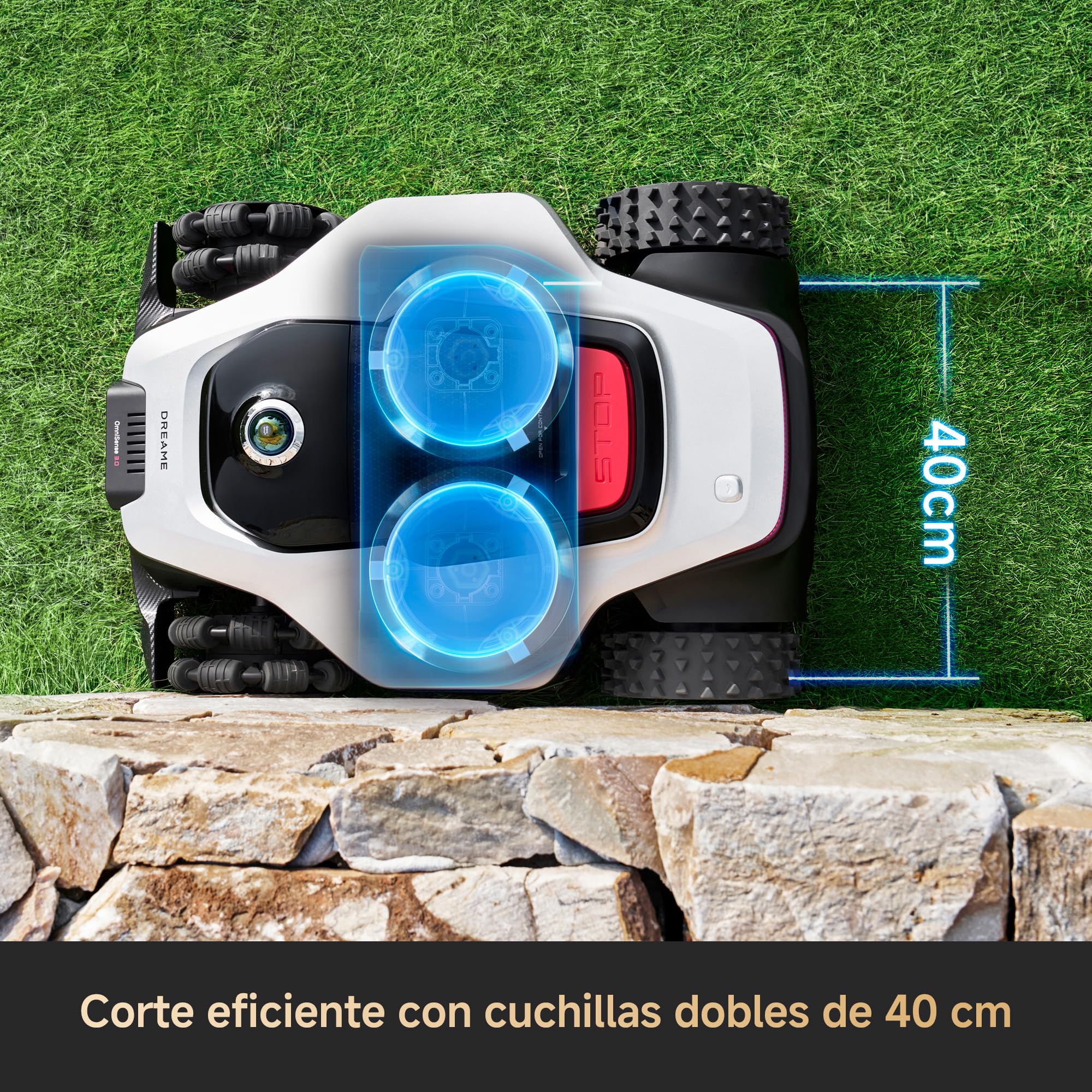 DREAME A3 AWD Pro 5000 Robot Mower para hasta 5000 m², Motores Hub 4WD, Sin RTK, LiDAR 3D 360° y Visión IA Dual, Capacidad de Subida de hasta el 80% (38,7°), EdgeMaster 2.0, Corte de Borde < 3 cm