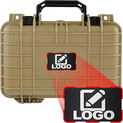 Eylar Protective Gear and Camera Hard Case with Custom Logo Plate Waterproof Dry Box with Foam 11.6 Inch 8.3 Inch 3.8 Inch (Tan)
