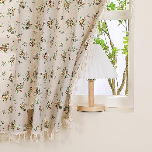 Miniatura 23 de Cenefa de mezcla de lino floral para ventana de 20 pulgadas de largo, cenefas de cortina de cocina con borlas, rosa rosa, retro, elegante, cortinas