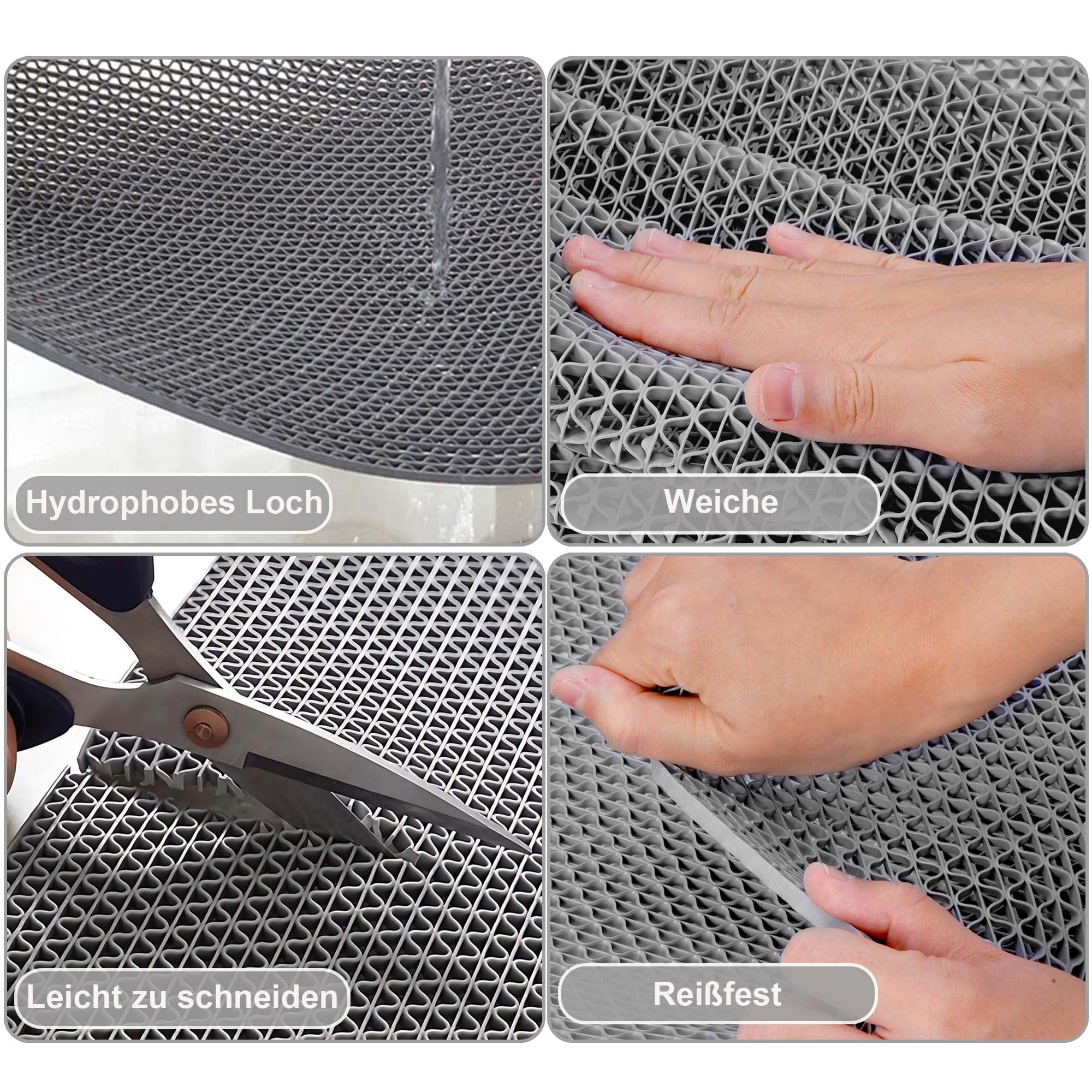 MYOYAY Tapis de drainage antidérapant au mètre, 300 x 90 cm, antidérapant, PVC creux, tapis de bain, tapis de douche, tapis commercial pour cuisine, salle de bain, balcon, couloir, gris