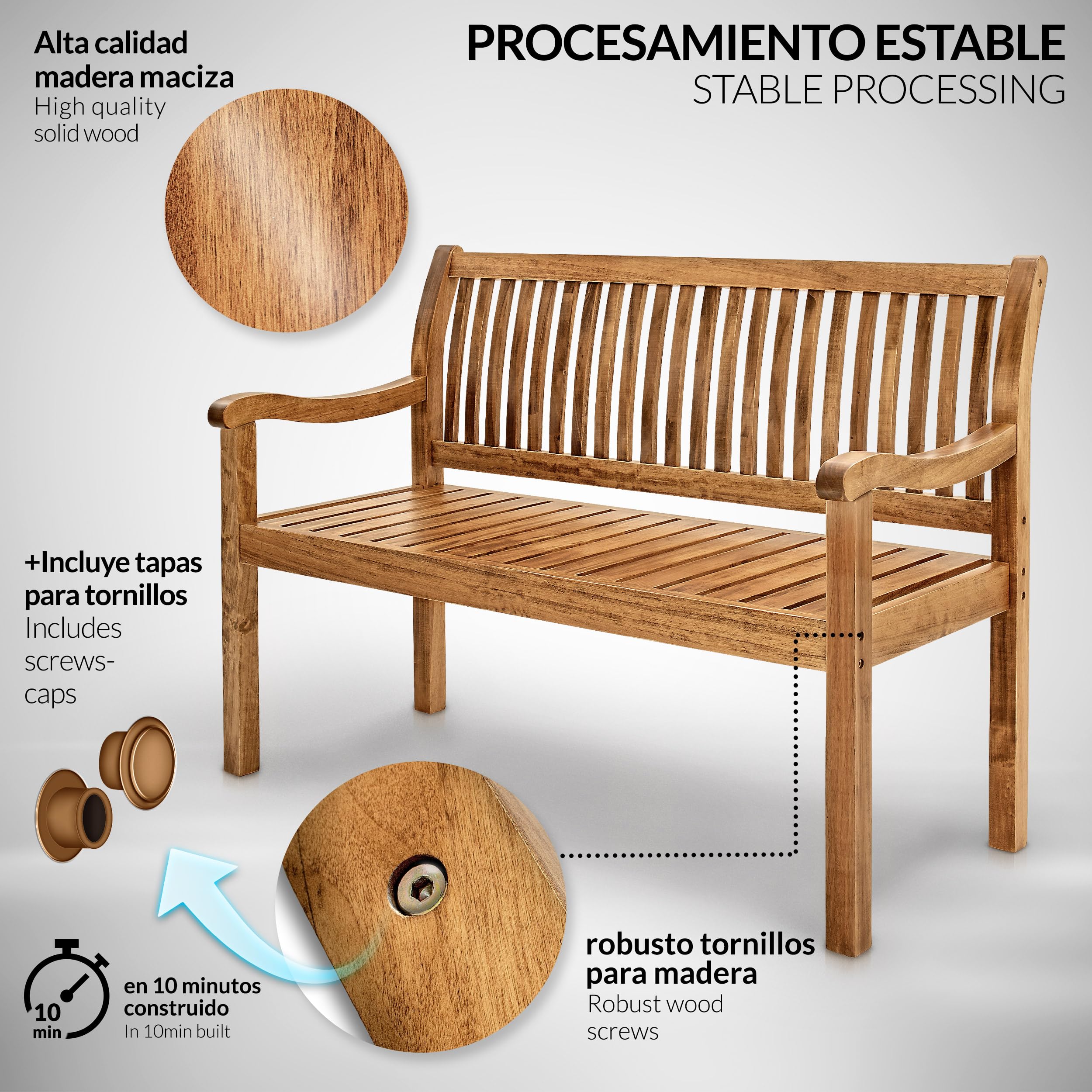 tillvex Banco de Madera para Jardín 150 cm con Cubierta | Robusto Asiento de Exterior 3-4 Plazas | hasta 320 kg de Carga | Banco para Porche, Terraza, Balcón